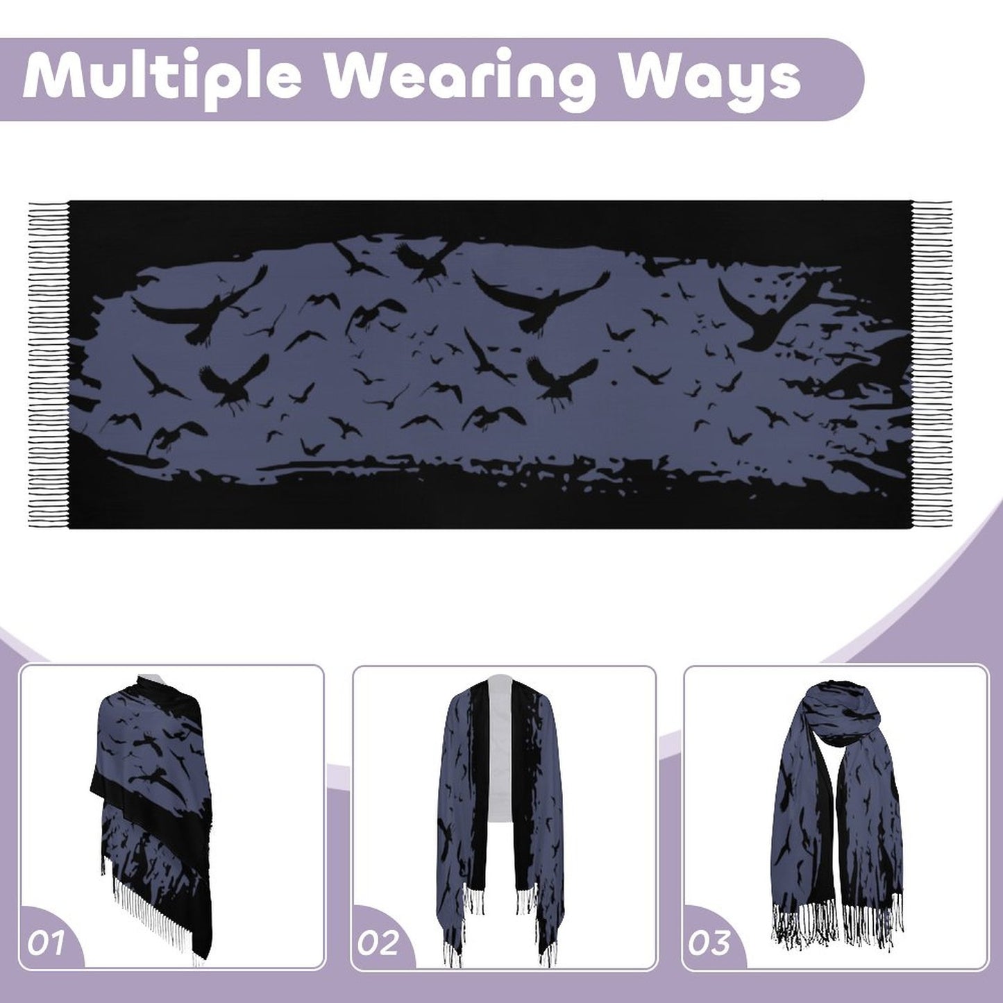 Crown Blue Cashmere-like Tassel Scarf (All-Over Printing)
