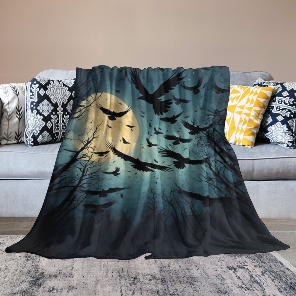 Full Moon Murder of Crows 280gsm Flannel Blanket-60"x80" (Dual-sided Printing)