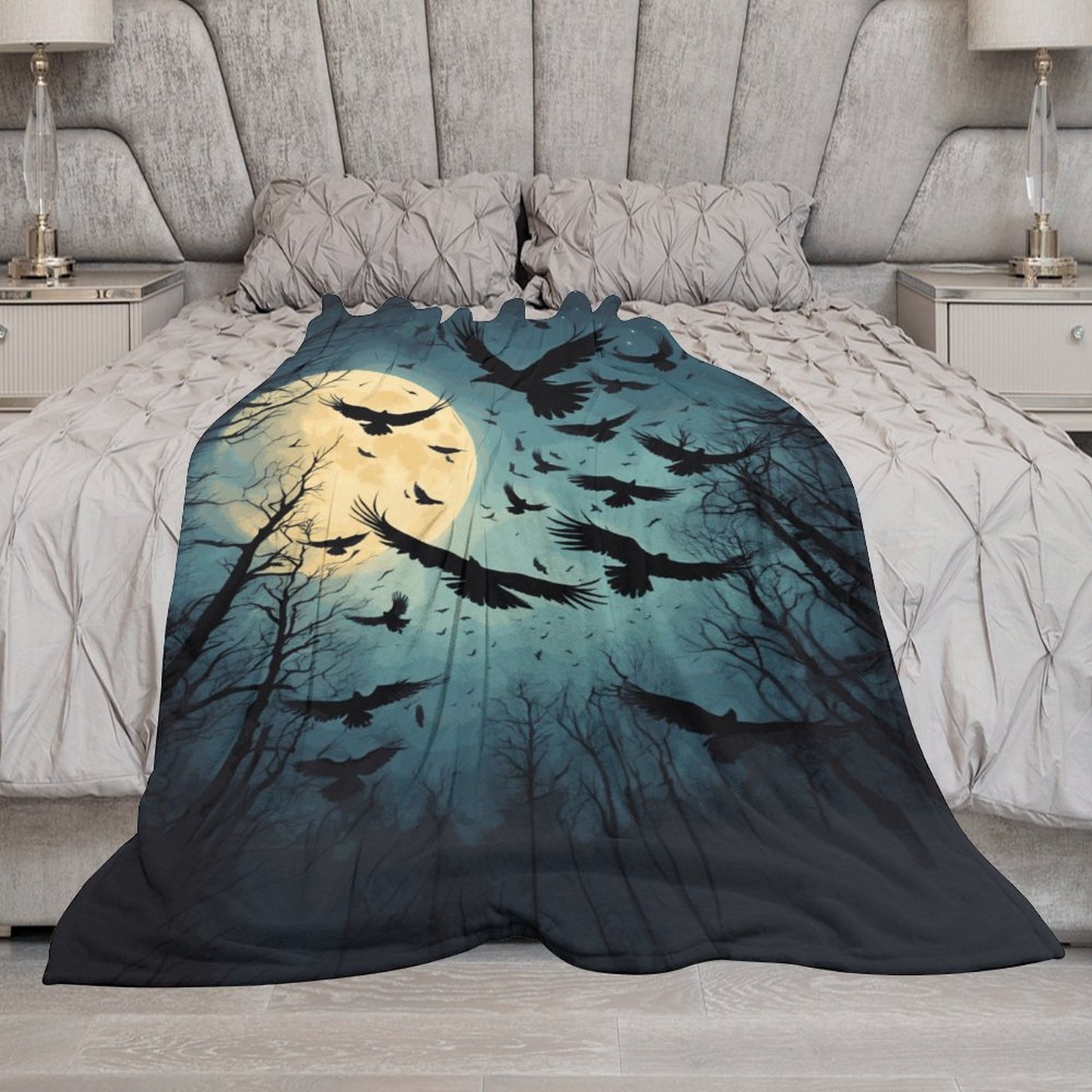 Full Moon Murder of Crows 280gsm Flannel Blanket-60"x80" (Dual-sided Printing)