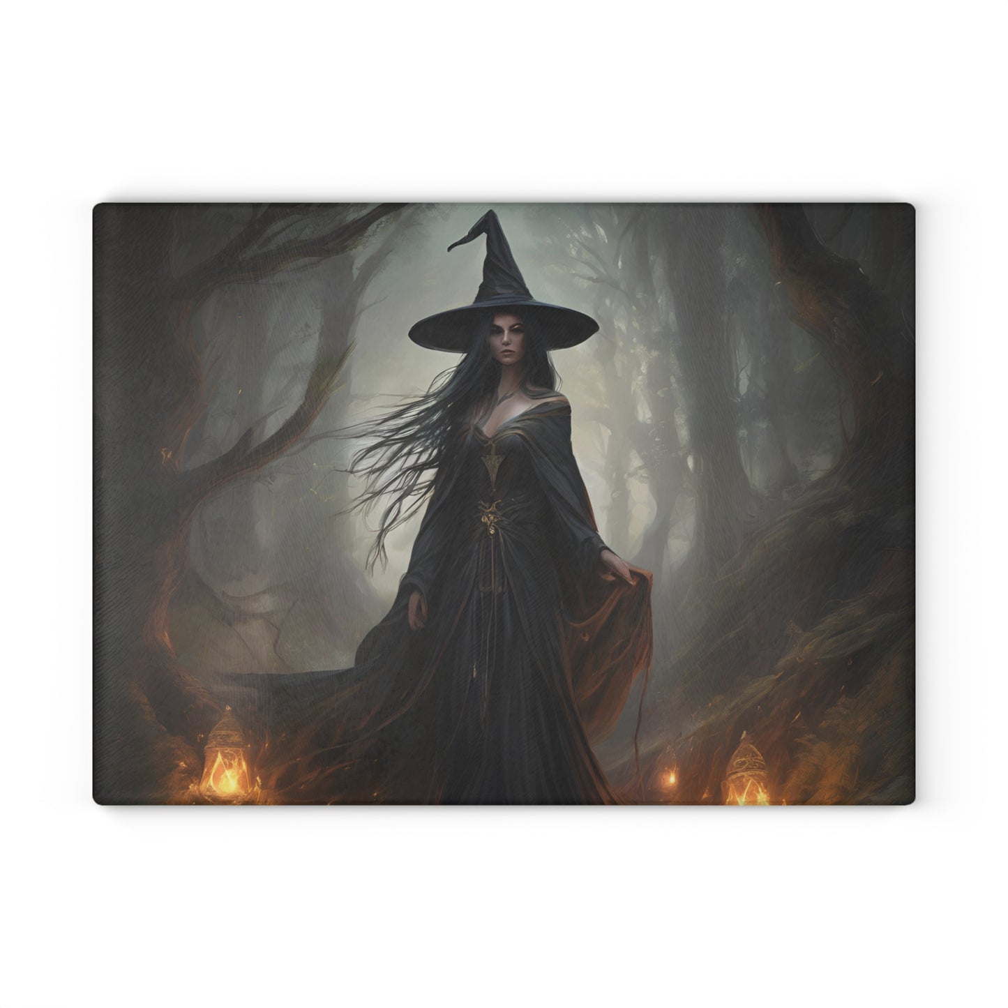 Witch in Forest Glass Cutting Board | Dark Witchcraft Kitchen Accessory