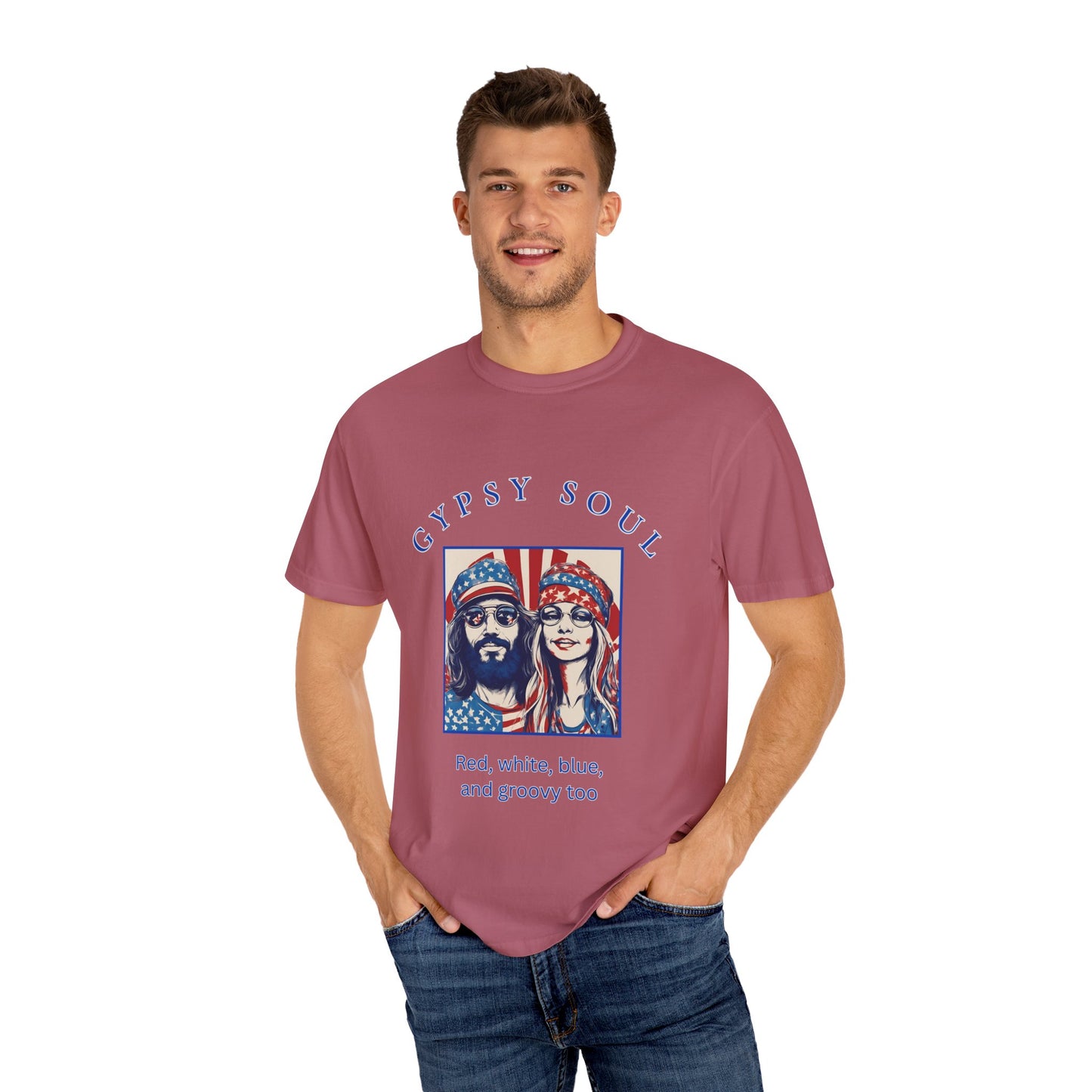 Gypsy Soul Red, white, blue, and groovy too T-shirt, hippy style, 4th of july, Independence day, American party, hippy girl, patriotic hippy,flower children, Boho girl