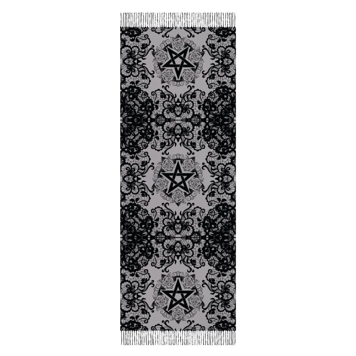Black Lace Pentagram Tassel Scarf (All-Over Printing)