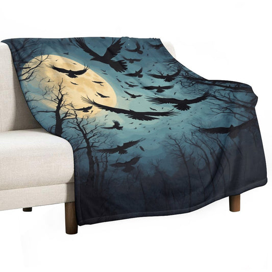 Full Moon Murder of Crows 280gsm Flannel Blanket-60"x80" (Dual-sided Printing)