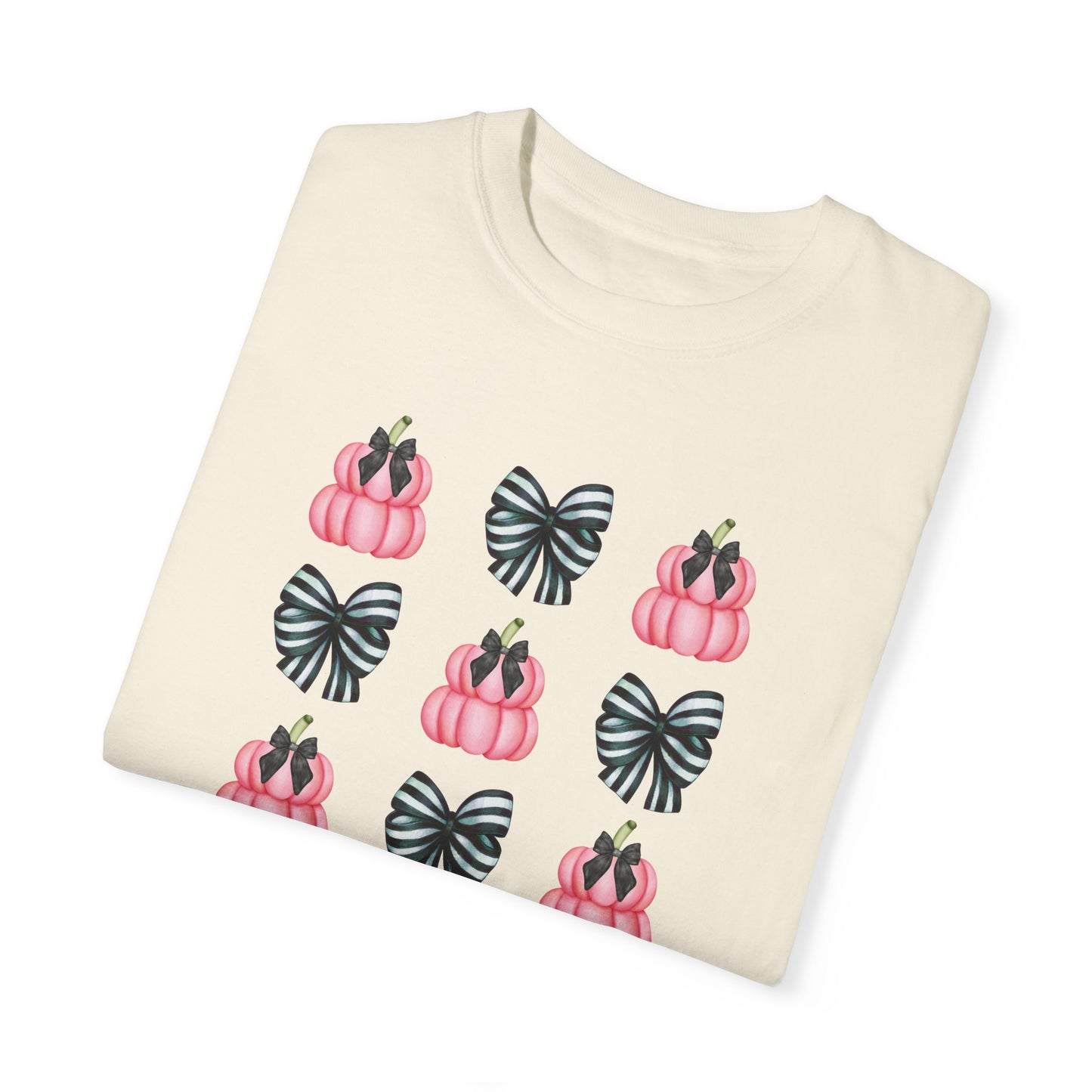 Pink Pumpkins and Striped Bows Unisex Garment-Dyed T-shirt