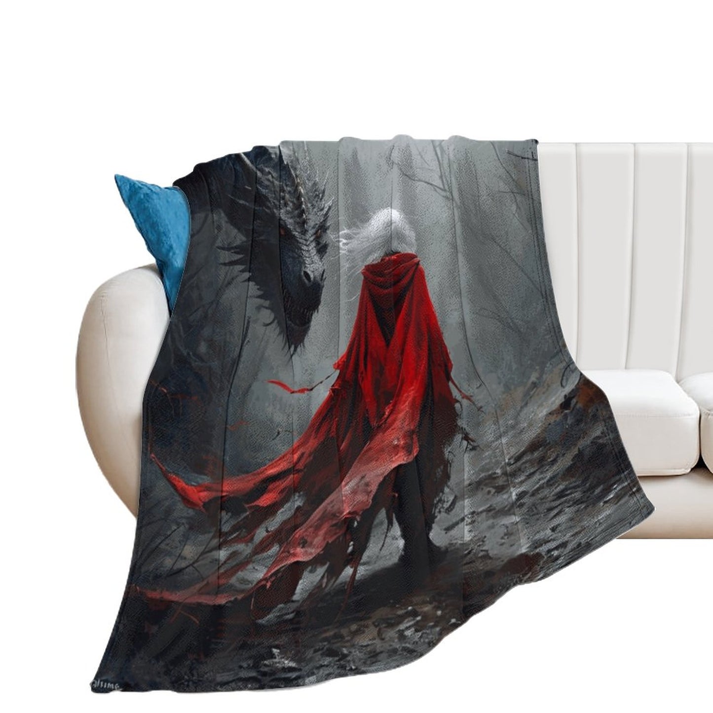 Mystical Dragon and Aelin 250gsm Flannel Throw Blanket-60"x80"