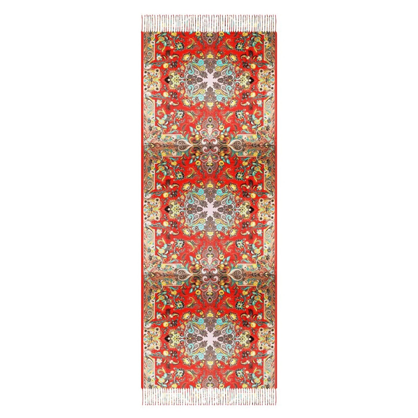 Paissley in Red Cashmere-like Tassel Scarf (All-Over Printing)