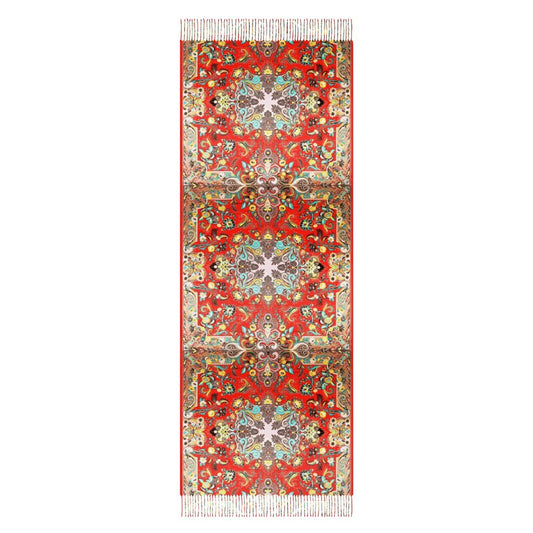 Paissley in Red Cashmere-like Tassel Scarf (All-Over Printing)