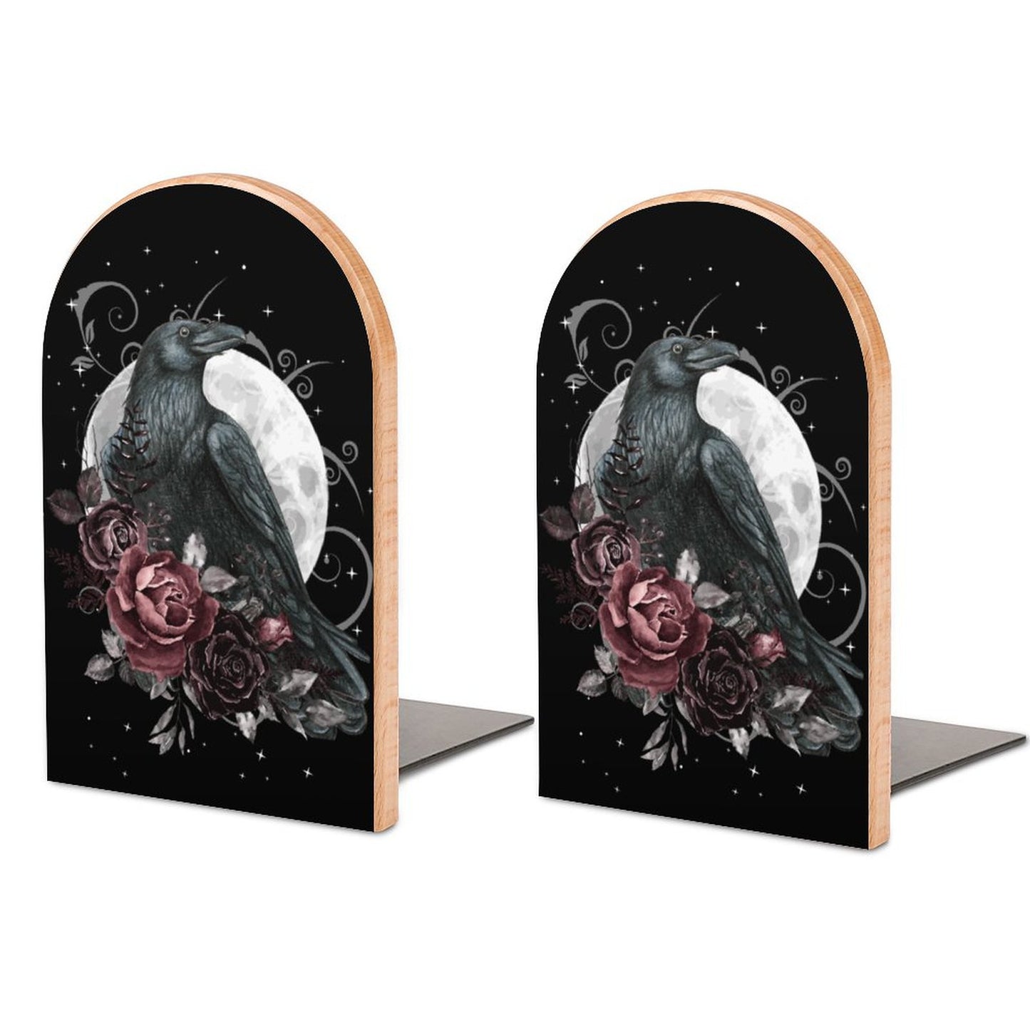 Mystical Crow Wood Bookends (Set of 2)