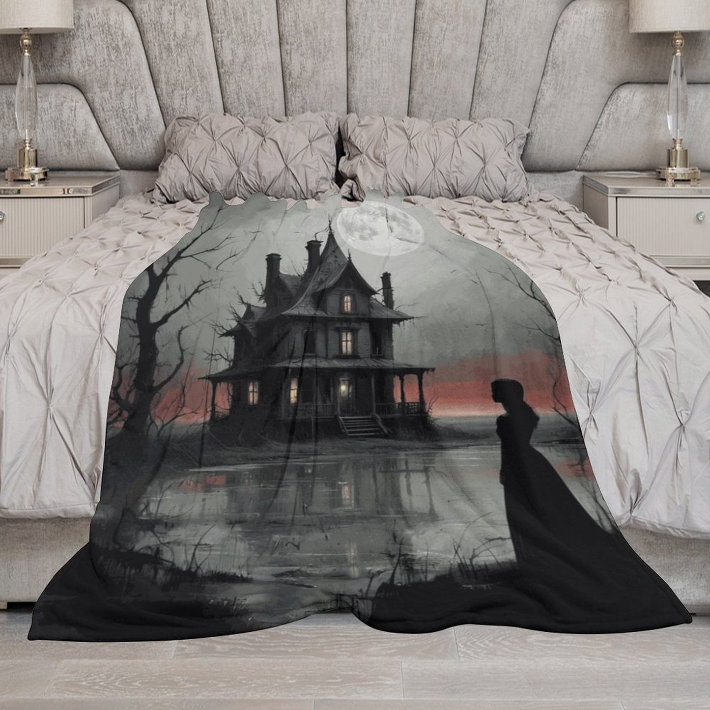 Haunted Night 280gsm Flannel Blanket-60"x80" (Dual-sided Printing)