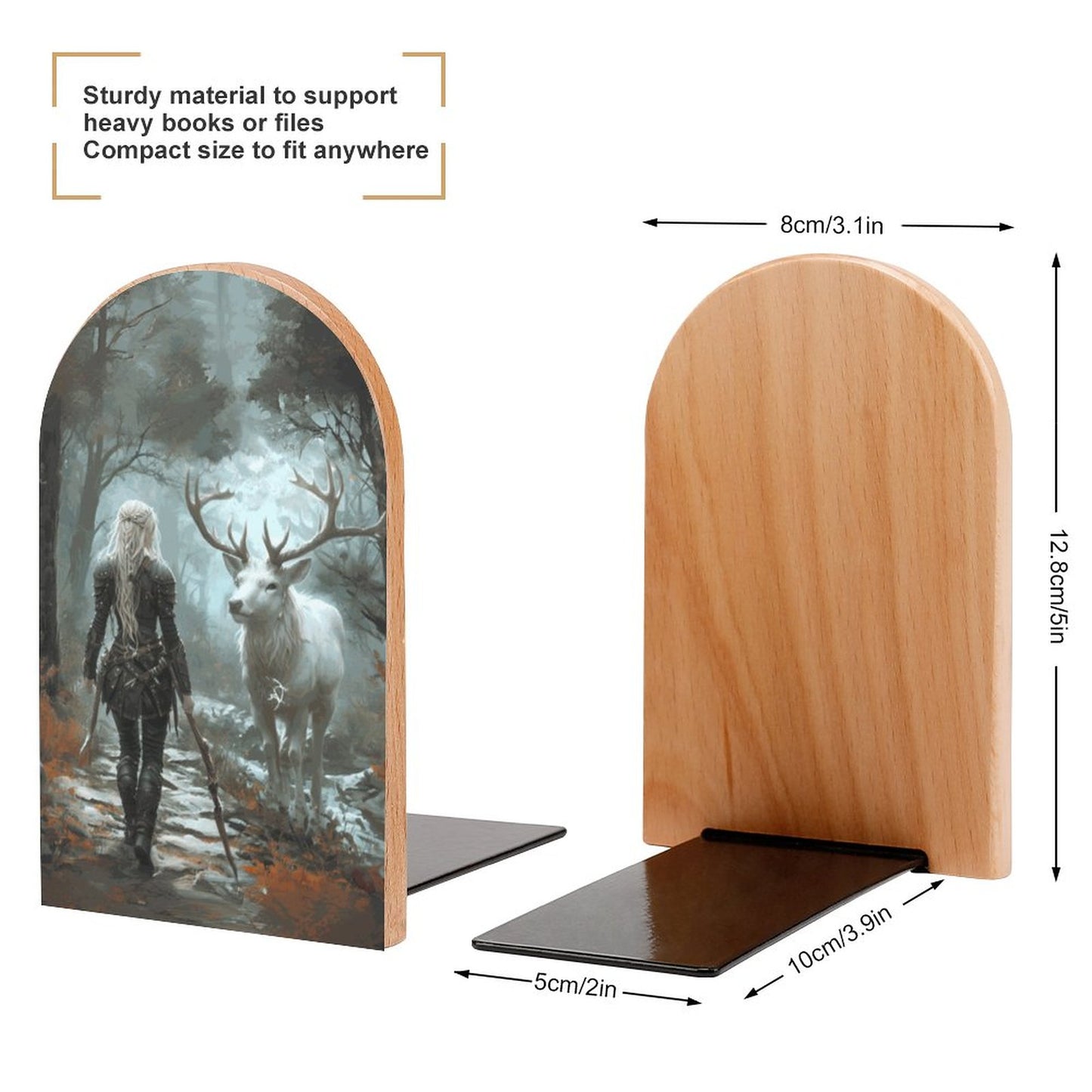 Fantasy Aelin and Stag Wood Bookends (Set of 2)