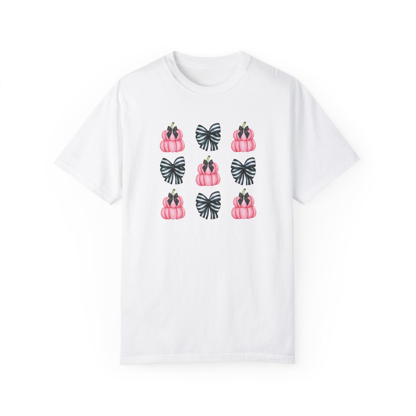 Pink Pumpkins and Striped Bows Unisex Garment-Dyed T-shirt