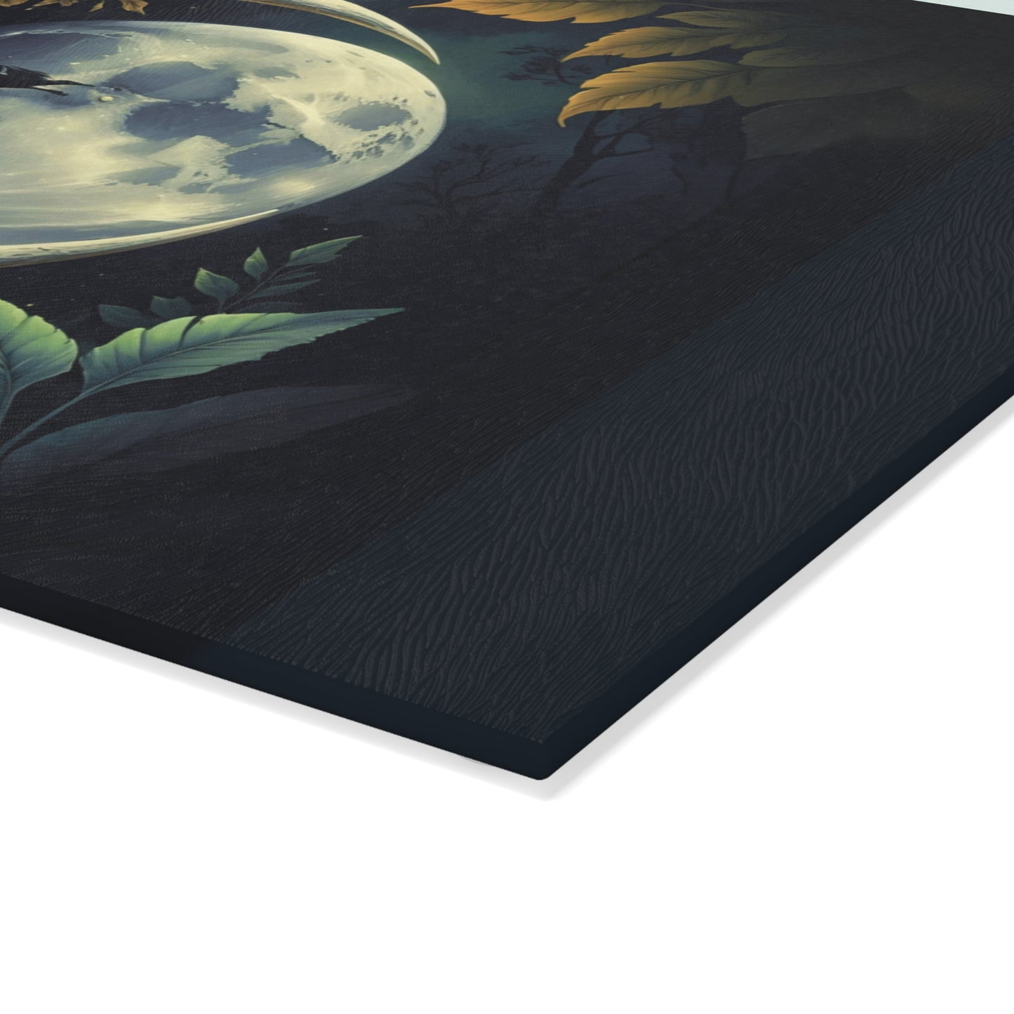 Moonface Crescent Moon Art Glass Cutting Board | Celestial Moonlight Kitchen Decor
