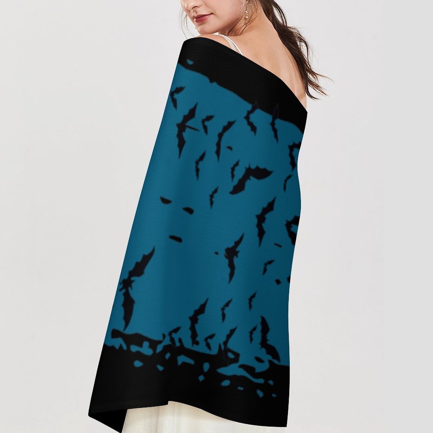 Cloud of Bats in Teal Cashmere-like Tassel Scarf (All-Over Printing)