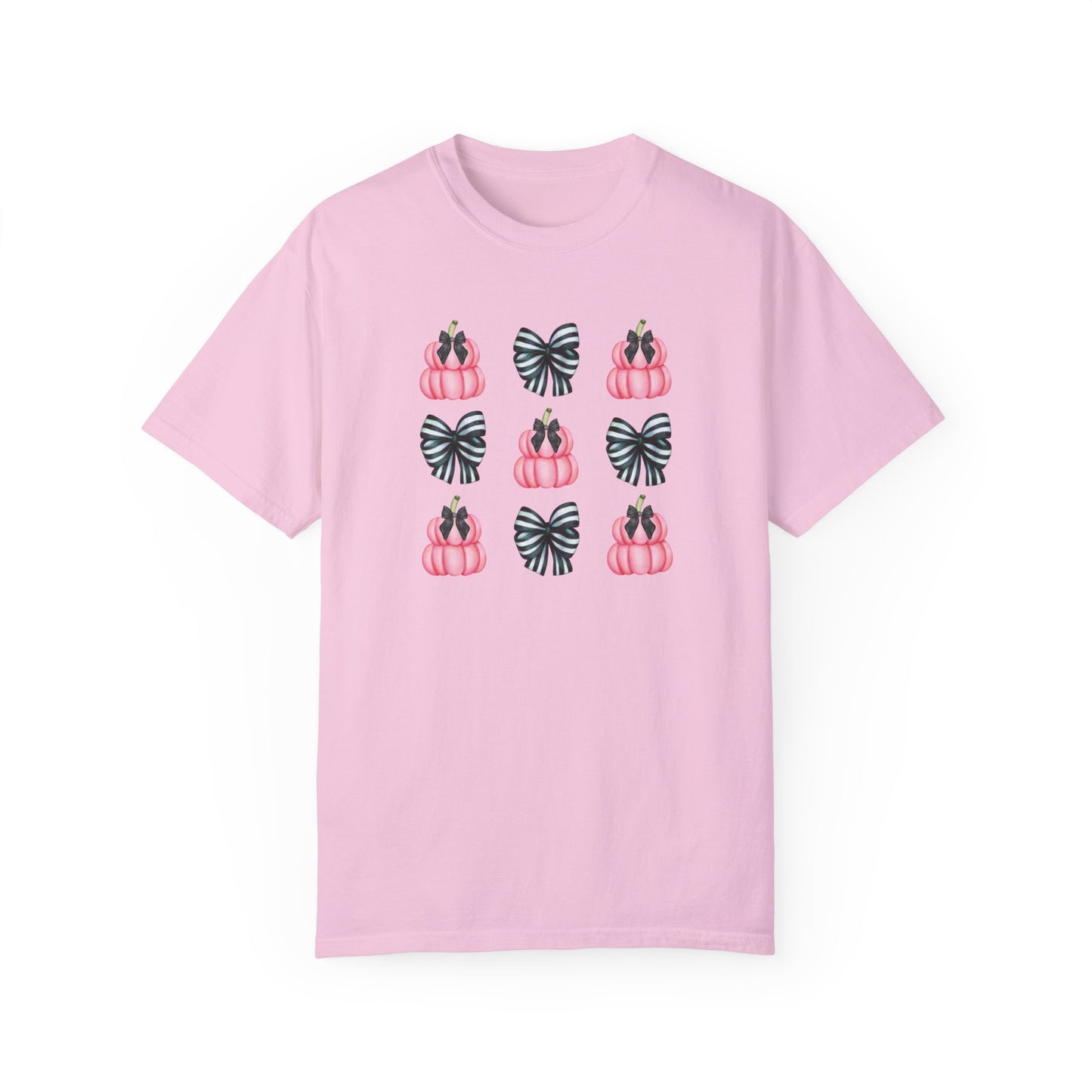 Pink Pumpkins and Striped Bows Unisex Garment-Dyed T-shirt