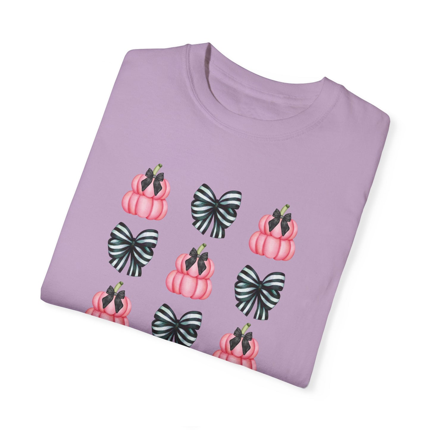 Pink Pumpkins and Striped Bows Unisex Garment-Dyed T-shirt