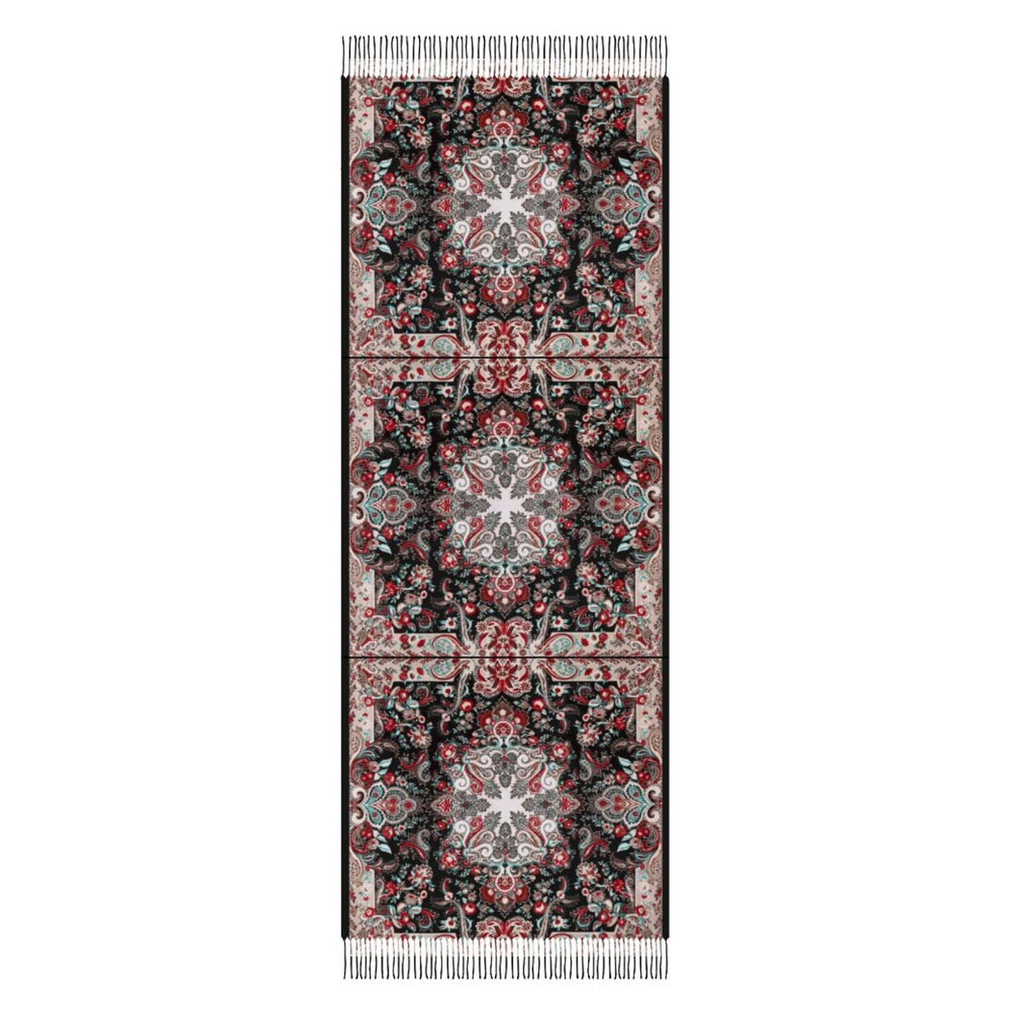 Paisley in Black Cashmere-like Tassel Scarf (All-Over Printing)