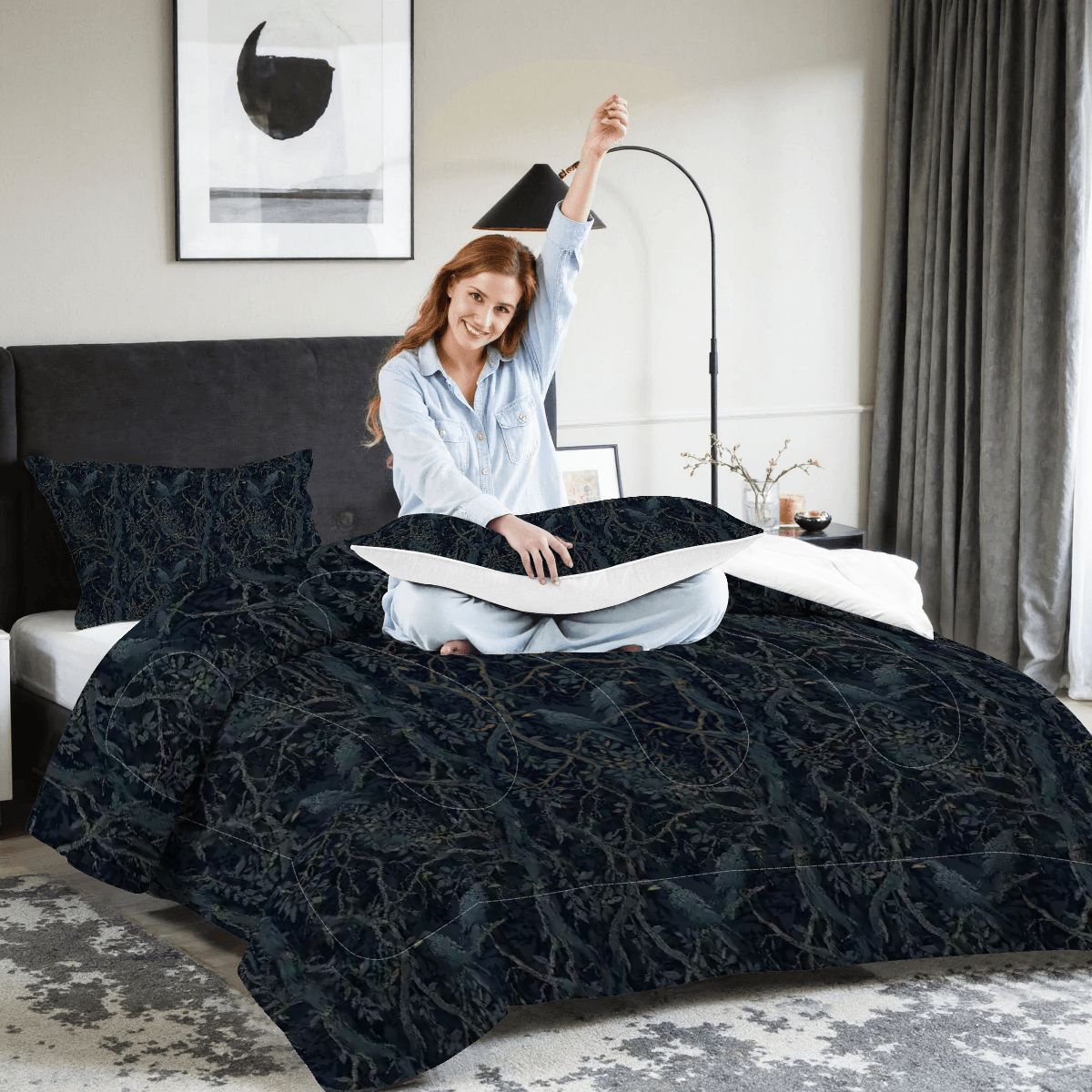 Dark Academia Bedroom Decor - William Morris Inspired Crow Duvet and Comforter Sets