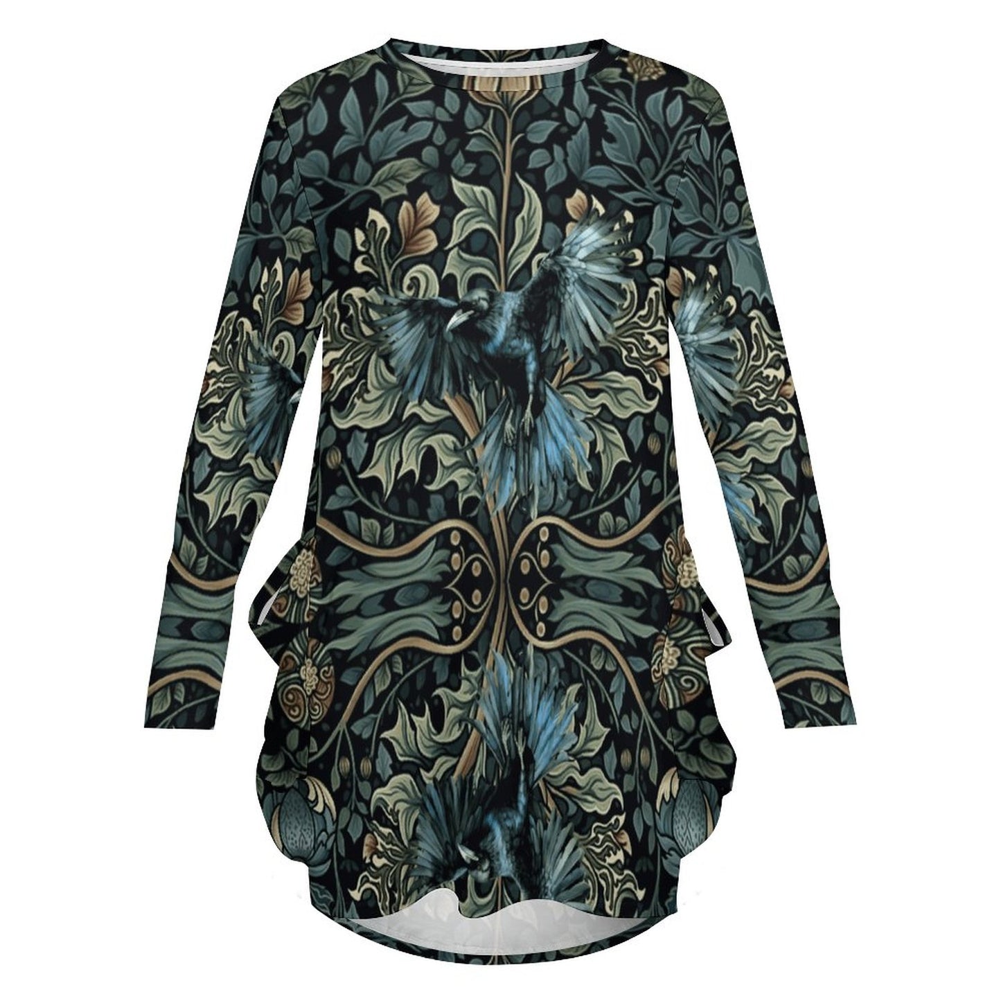 Loose Long-sleeve Dress with Pockets (All-Over Printing)