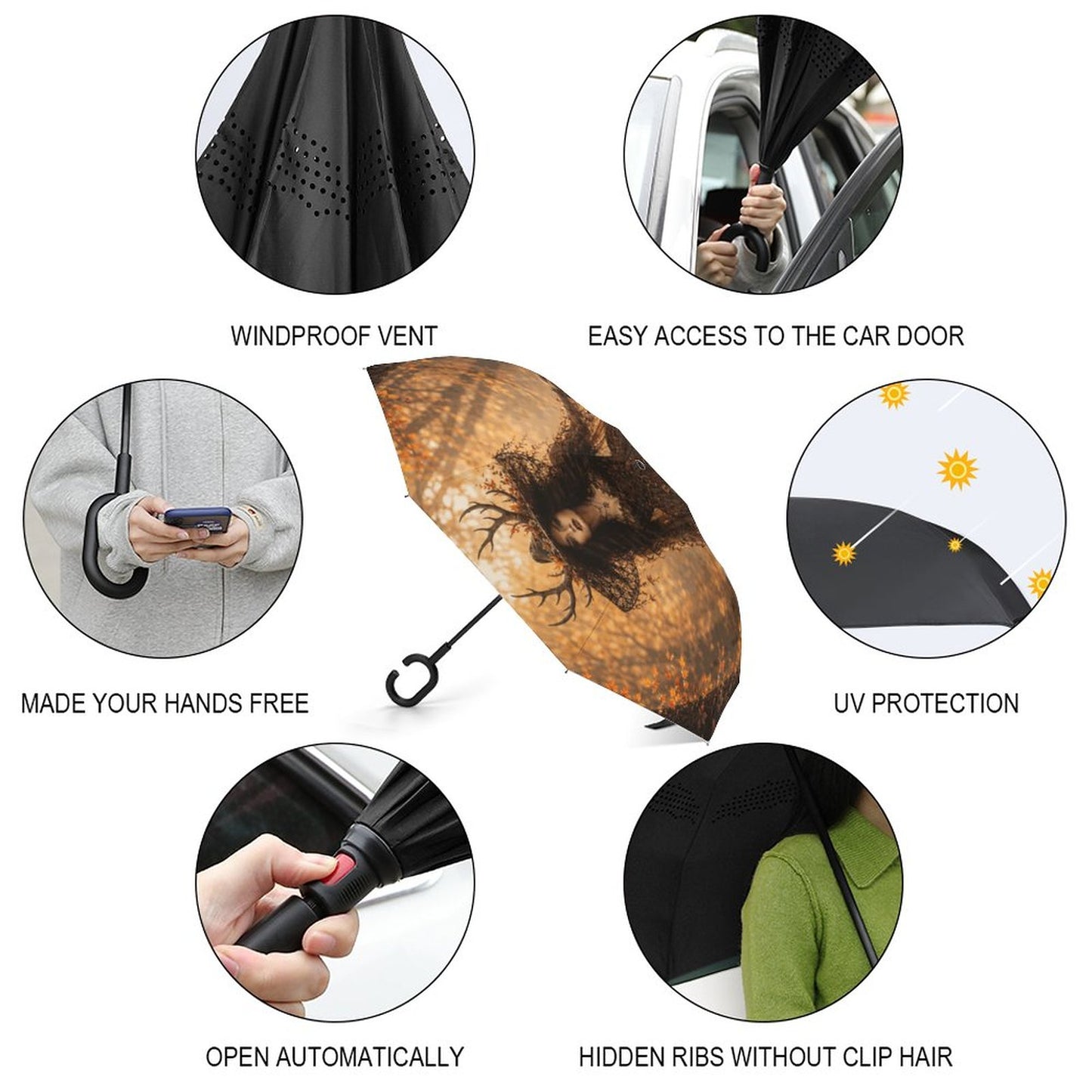 Elen of the Way Autumn Car Reverse Umbrella