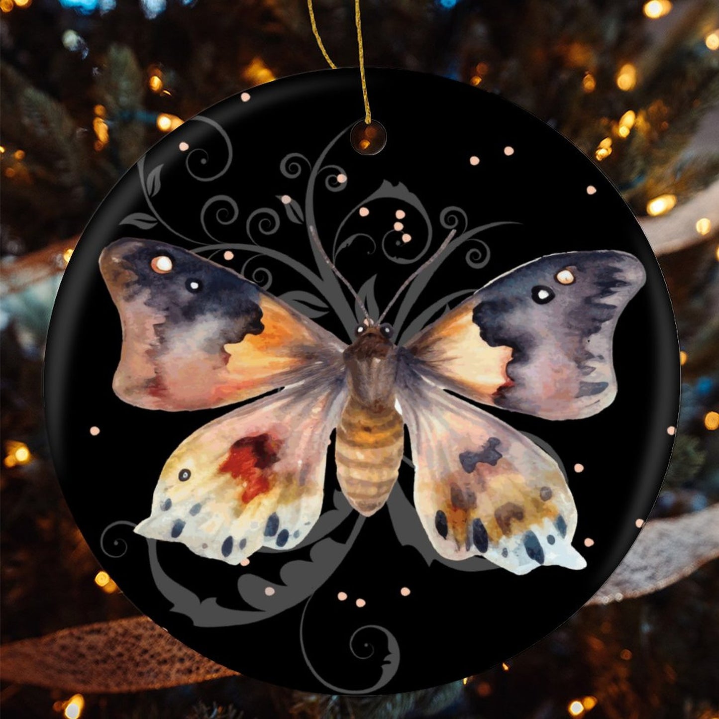 Dreamy Night Lunamoth Round Christmas Ceramic Ornament