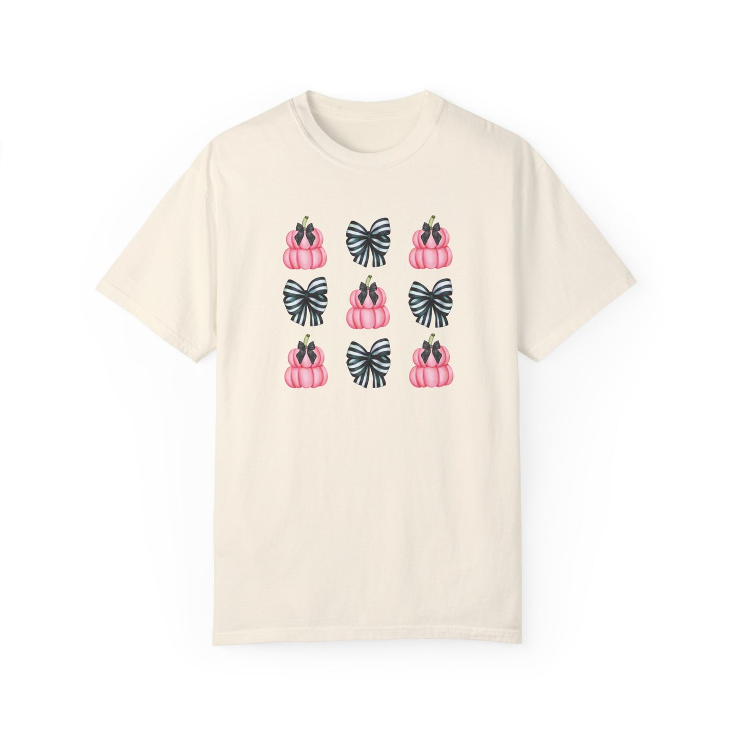 Pink Pumpkins and Striped Bows Unisex Garment-Dyed T-shirt