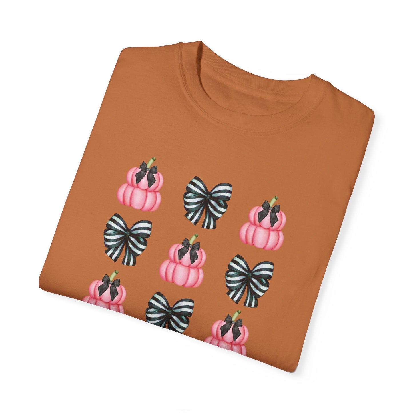 Pink Pumpkins and Striped Bows Unisex Garment-Dyed T-shirt