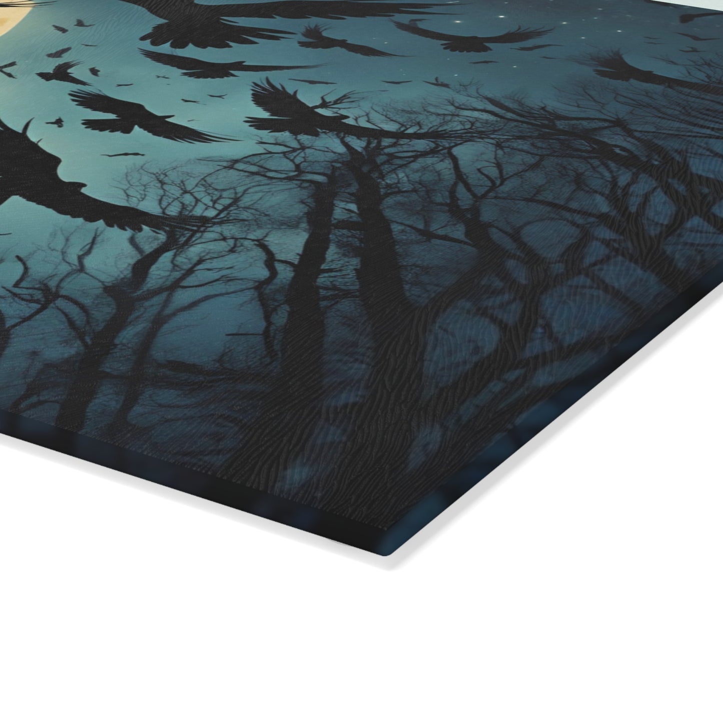 Full Moon Crows Glass Cutting Board | Dark Academia Decor