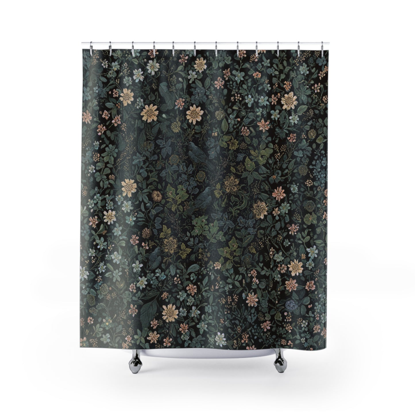 William Morris Botanical Shower Curtain: Floral Crows Gothic Decor