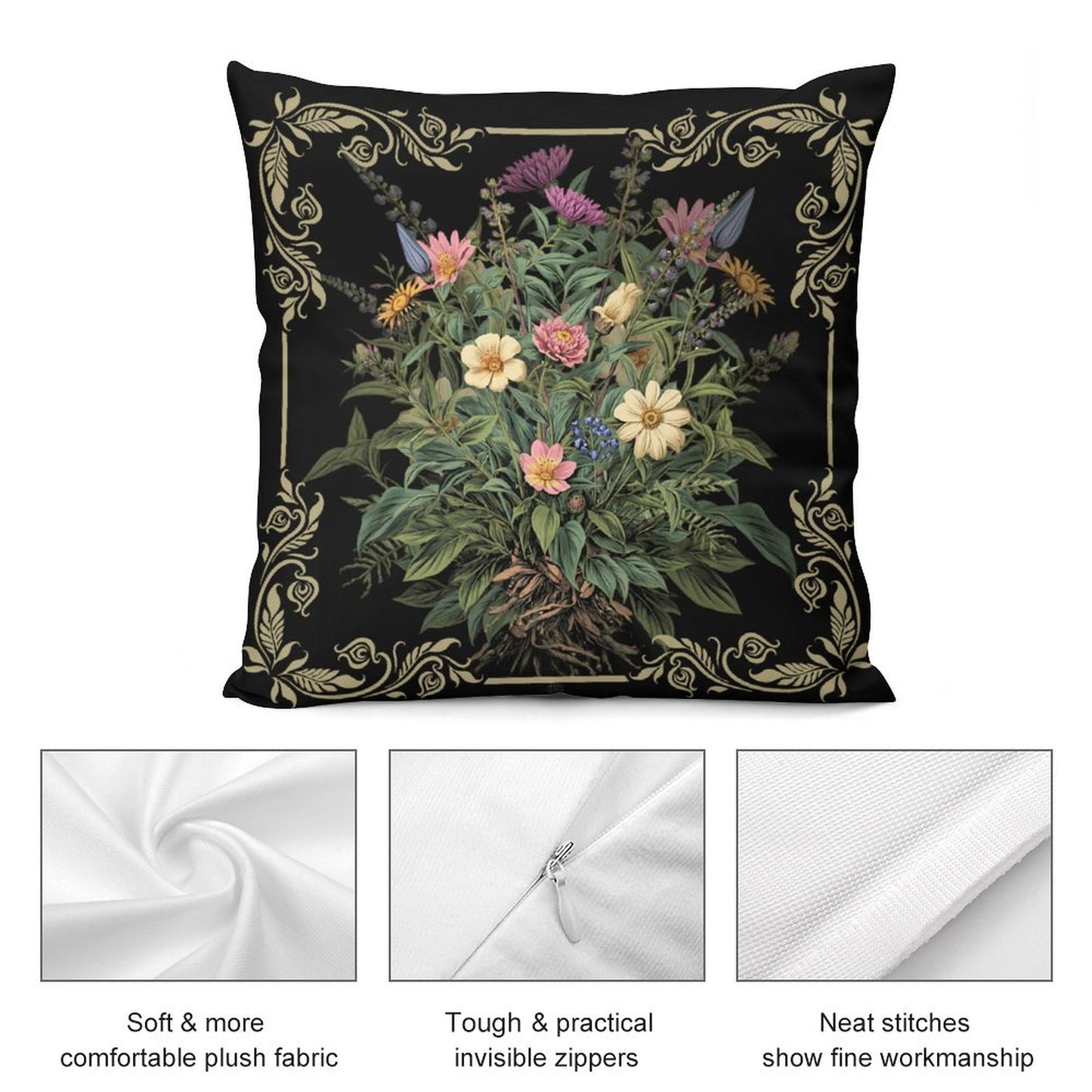 Poisonous Witchcraft Floral Plush Pillow Case - Witchy Home Decor Set of 2