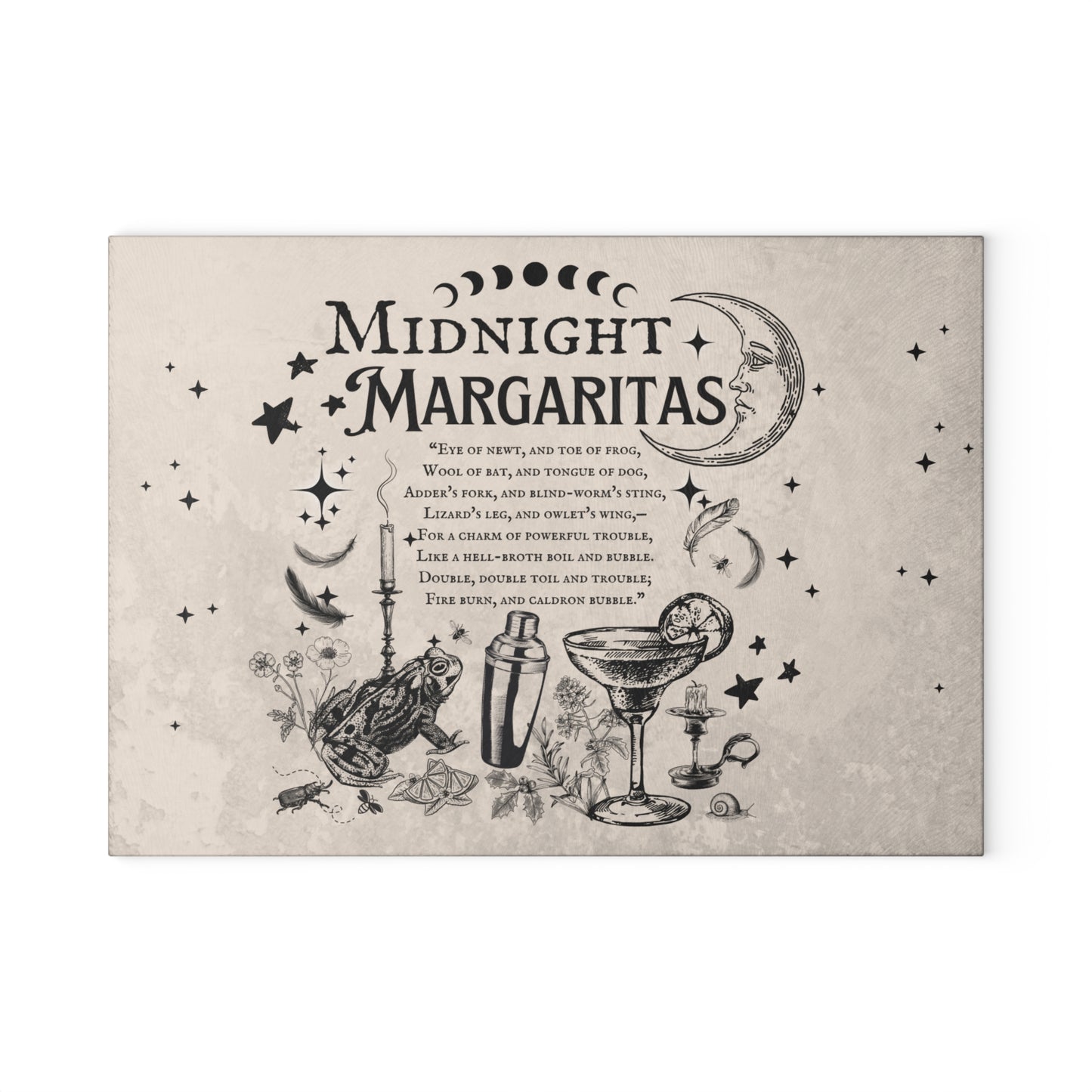 Midnight Margaritas Glass Cutting Board | Cocktail Moon Martini Design