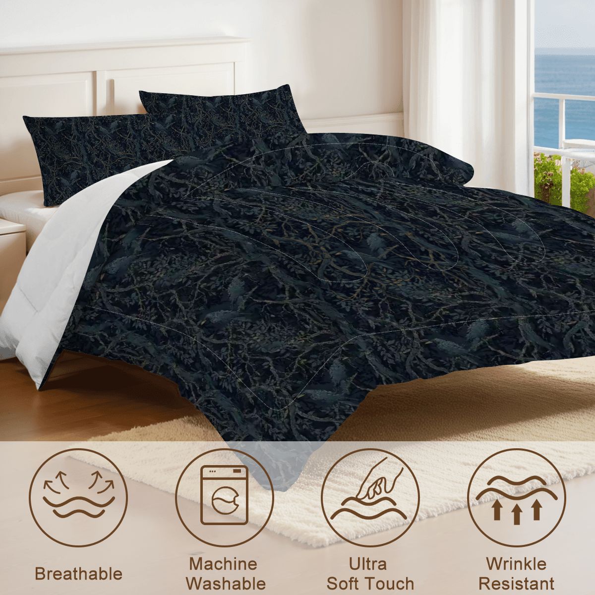 Dark Academia Bedroom Decor - William Morris Inspired Crow Duvet and Comforter Sets