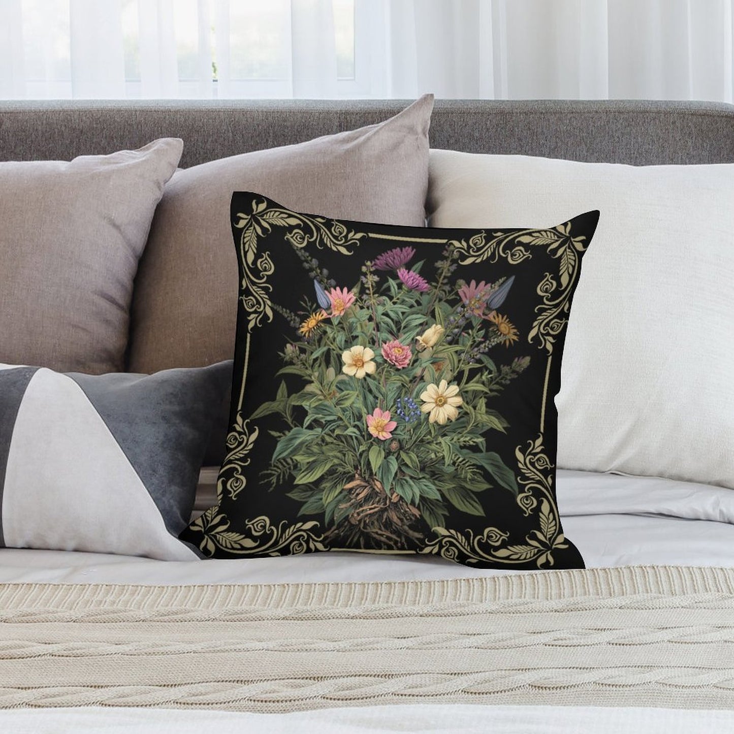 Poisonous Witchcraft Floral Plush Pillow Case - Witchy Home Decor Set of 2