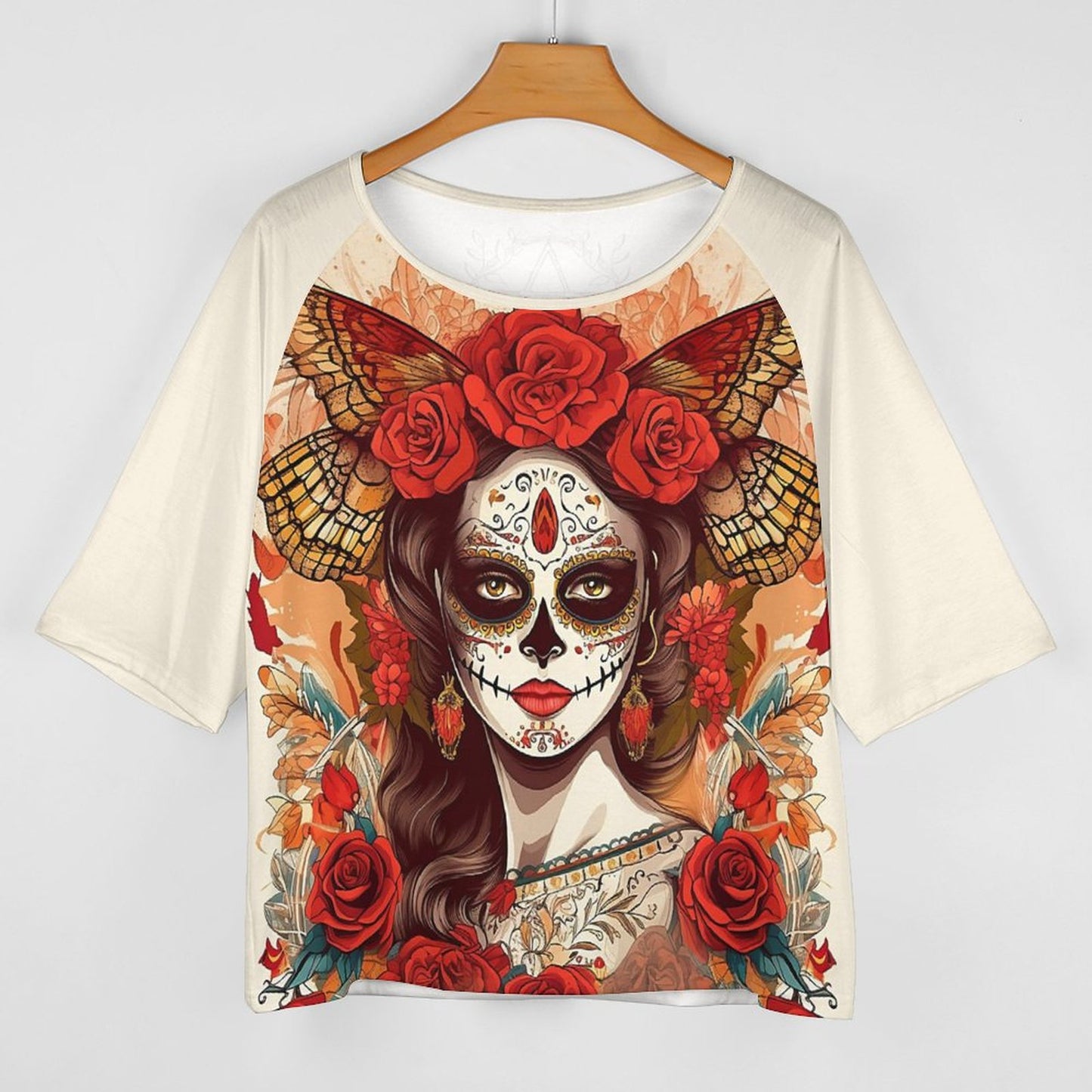 Day of the Dead 180gsm Women’s Off the Shoulder Half-Sleeve T-shirt BAT (All-Over Printing)