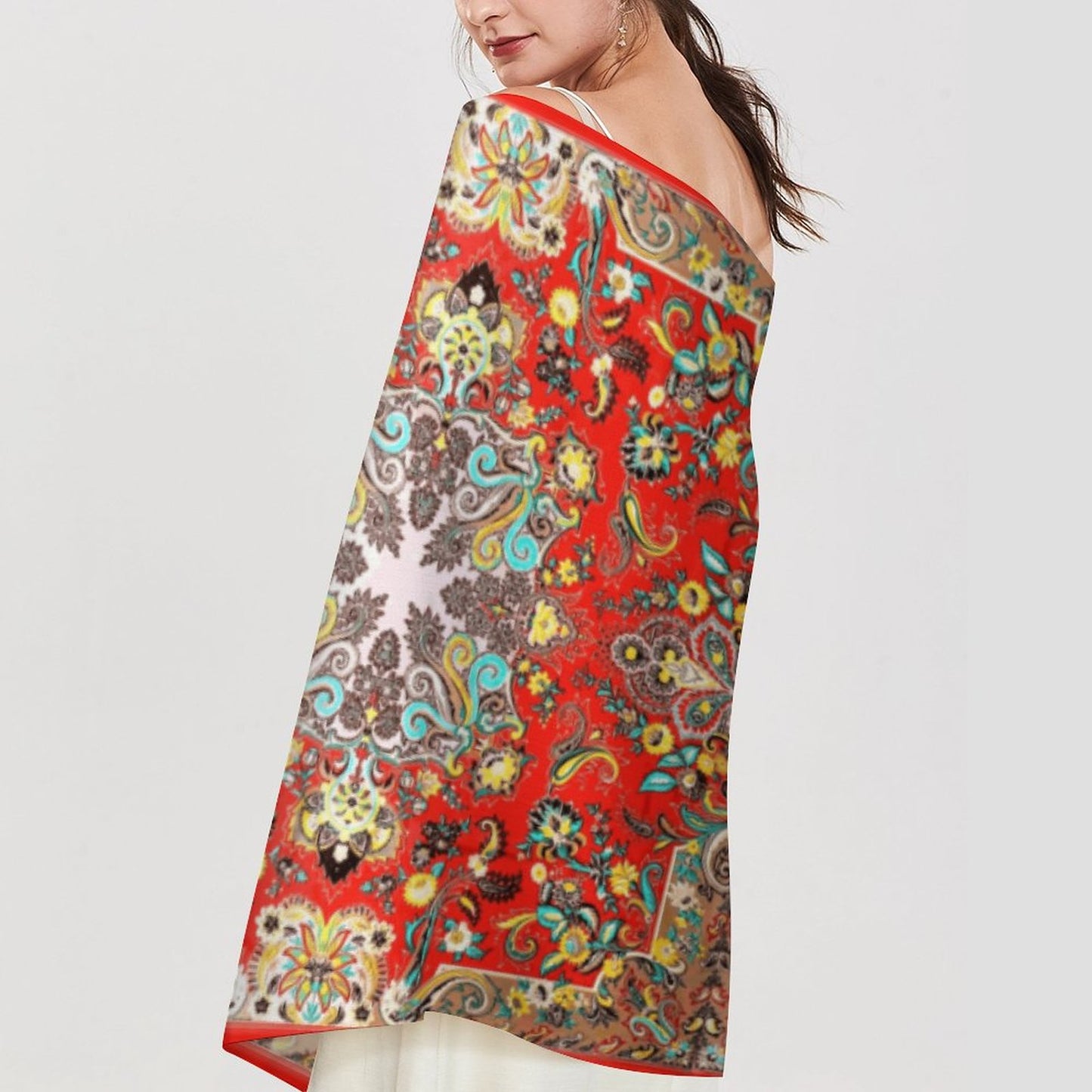 Paissley in Red Cashmere-like Tassel Scarf (All-Over Printing)
