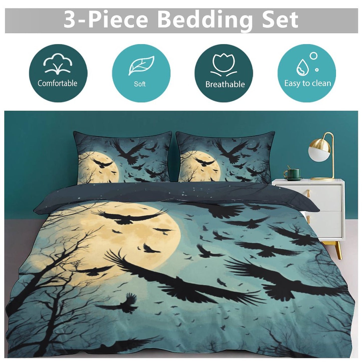 3-Piece Bedding Set-86"×70"/ 218×177cm (Dual-sidede Printing)