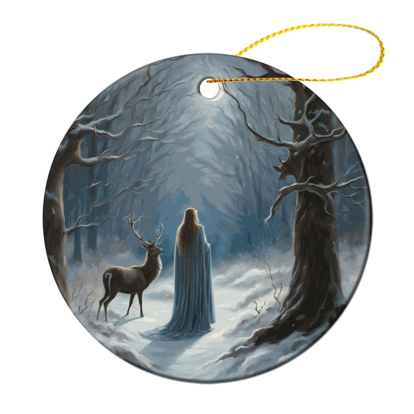 Yule Moon Round Christmas Ceramic Ornament