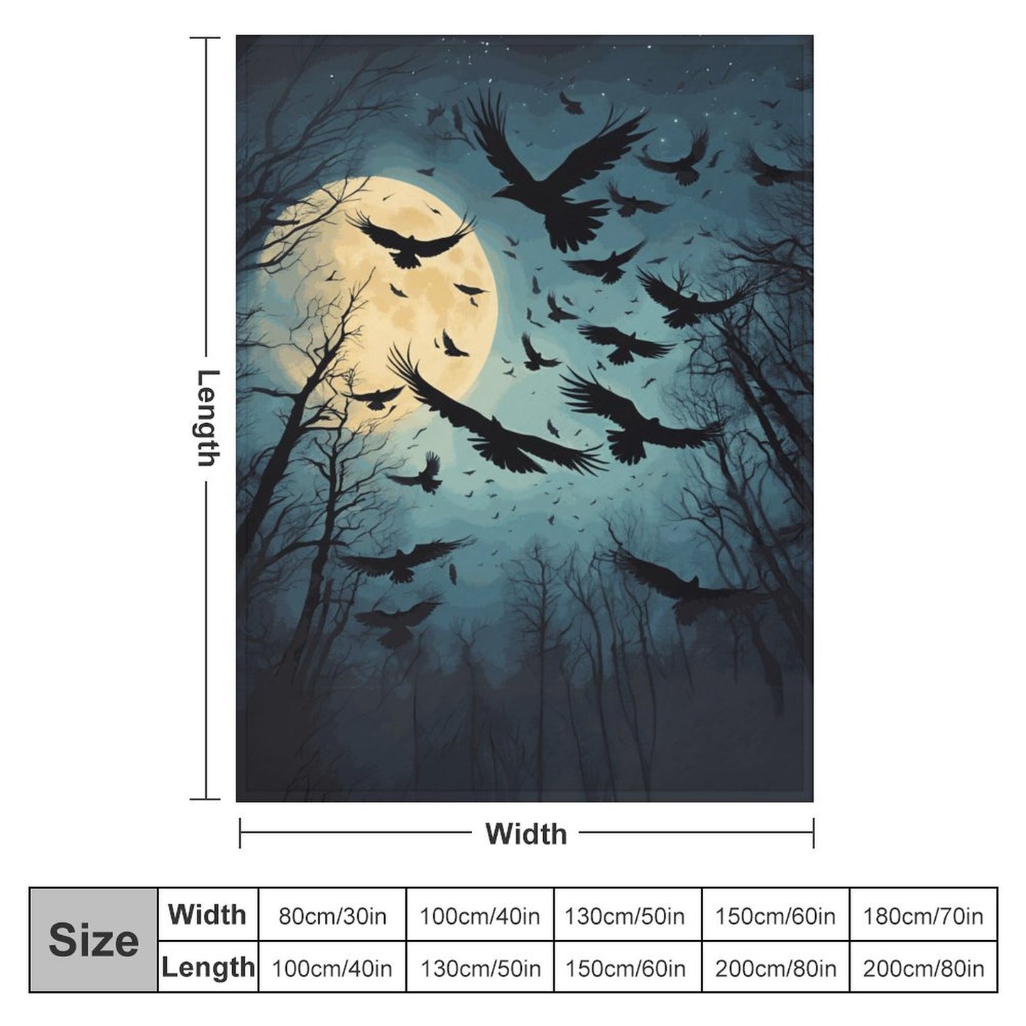 Full Moon Murder of Crows 280gsm Flannel Blanket-60"x80" (Dual-sided Printing)