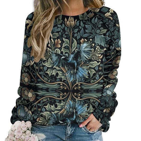 William Morris Inspired Crow in Greenery 280gsm Custom Sweatshirt Designs Raglan Style RHDEC2 (All-Over Printing)