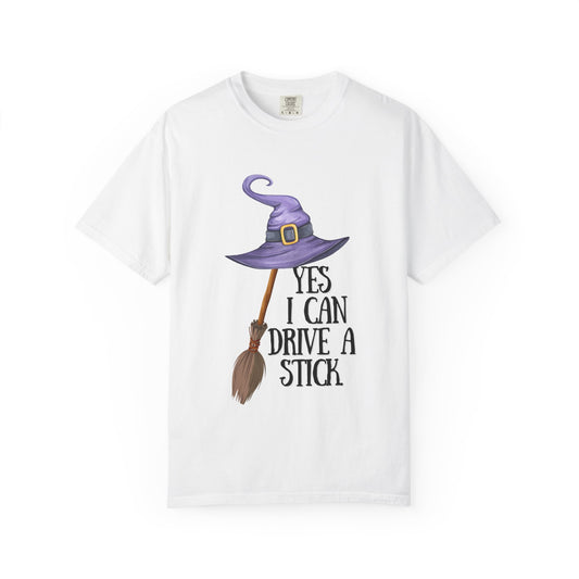 Whimsical Halloween T-Shirt | Yes I Can Drive A Stick | Fun Gift for Halloween, Unisex Tee, Fall Celebrations, Costume Party, Witchy Vibes
