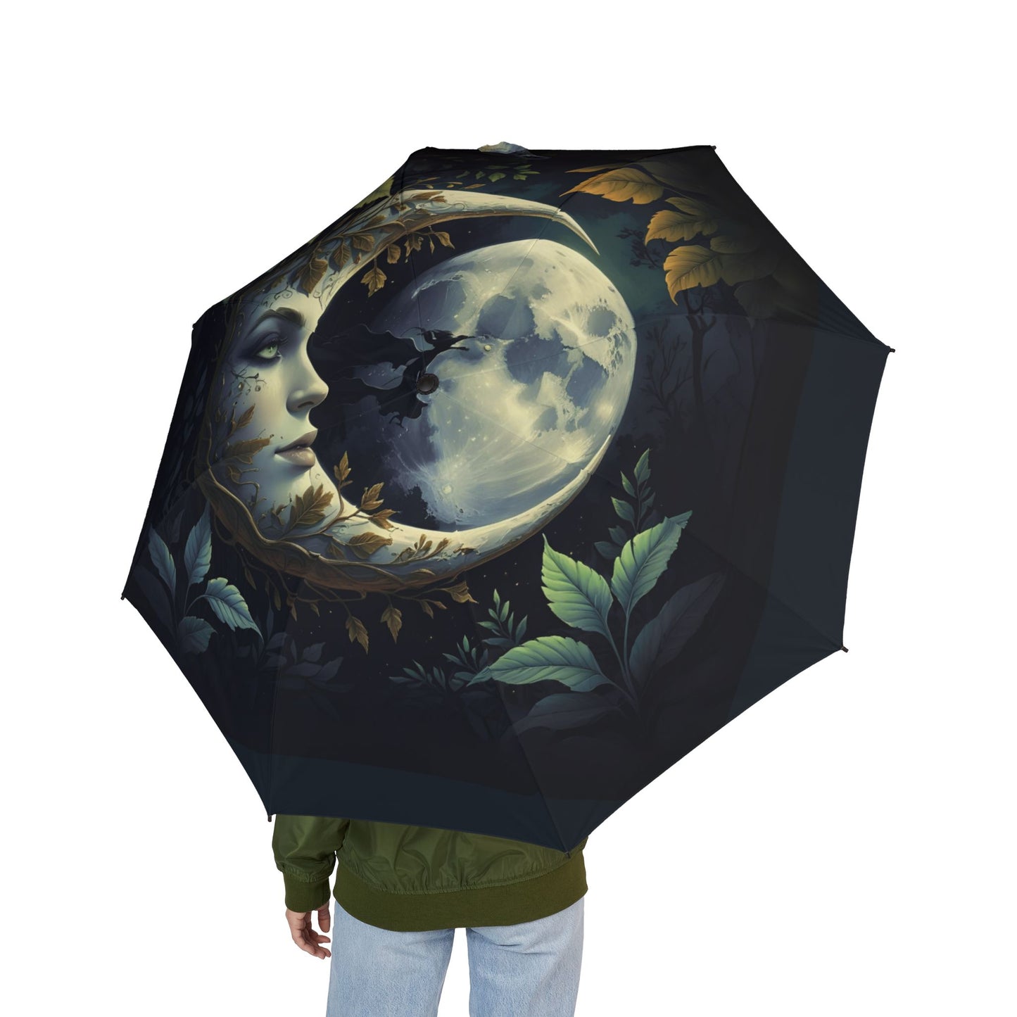 Woman on Moon Umbrella, Gothic Night Umbrella, Magic Moonlight Parasol