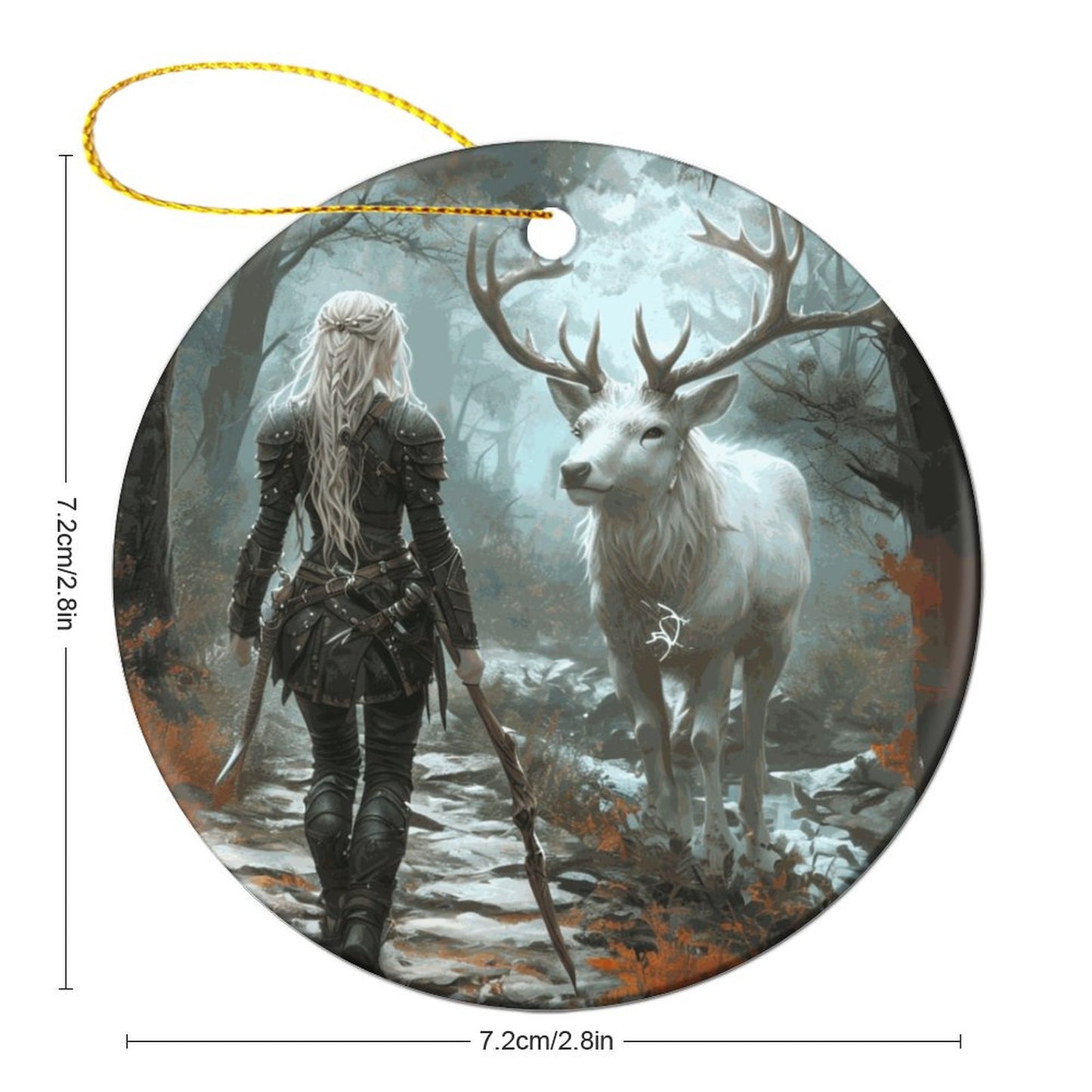 Aelin and Stag Mystical Forest Round Christmas Ceramic Ornament