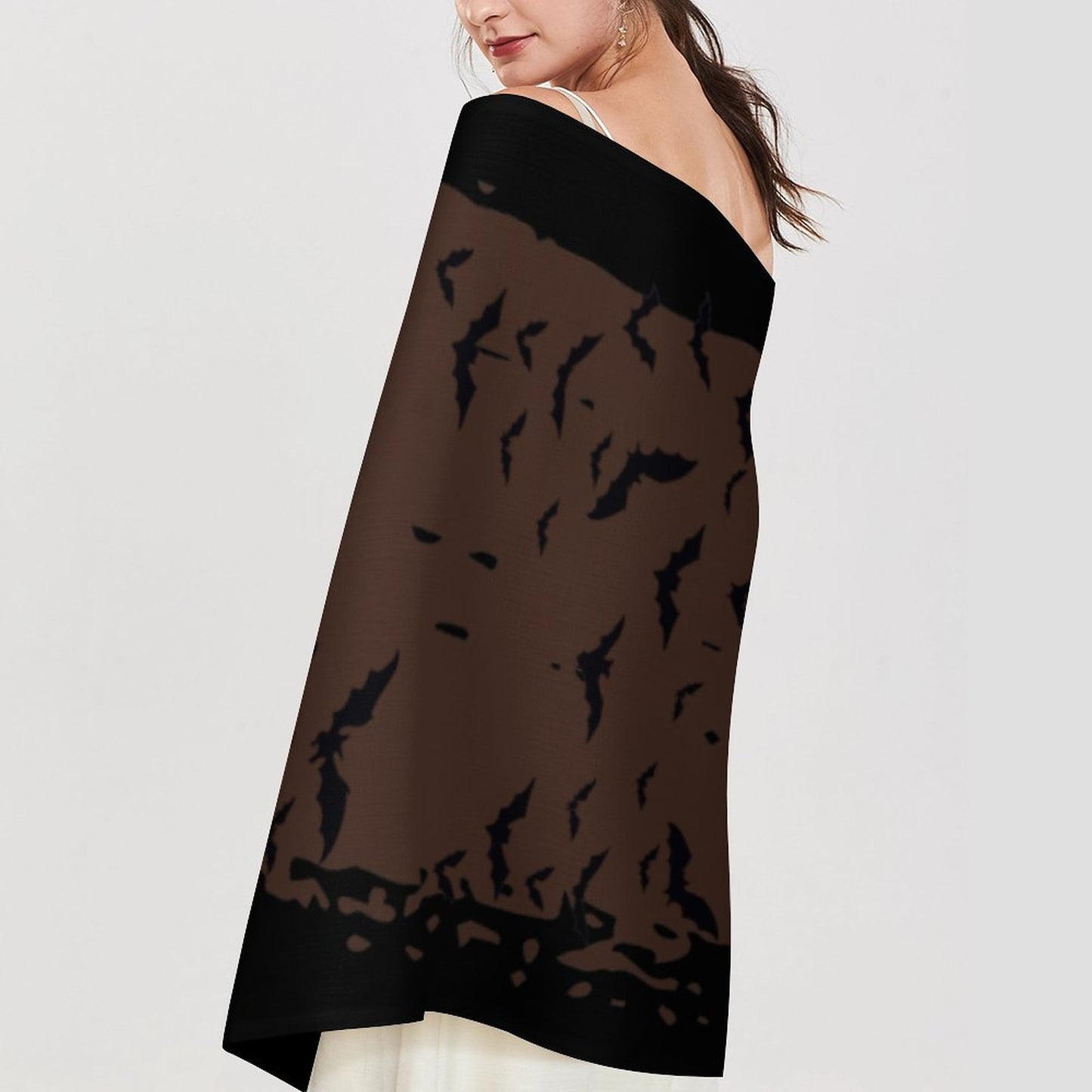 Cloud of Bats in Chocolate Cashmere-like Tassel Scarf (All-Over Printing)