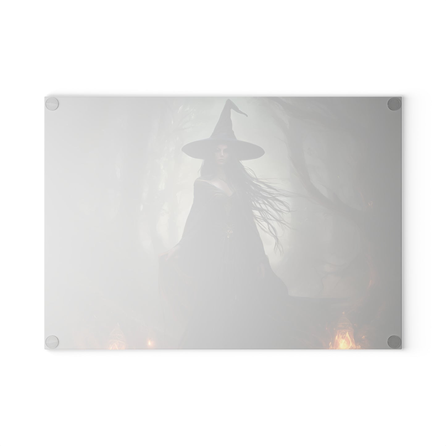 Witch in Forest Glass Cutting Board | Dark Witchcraft Kitchen Accessory