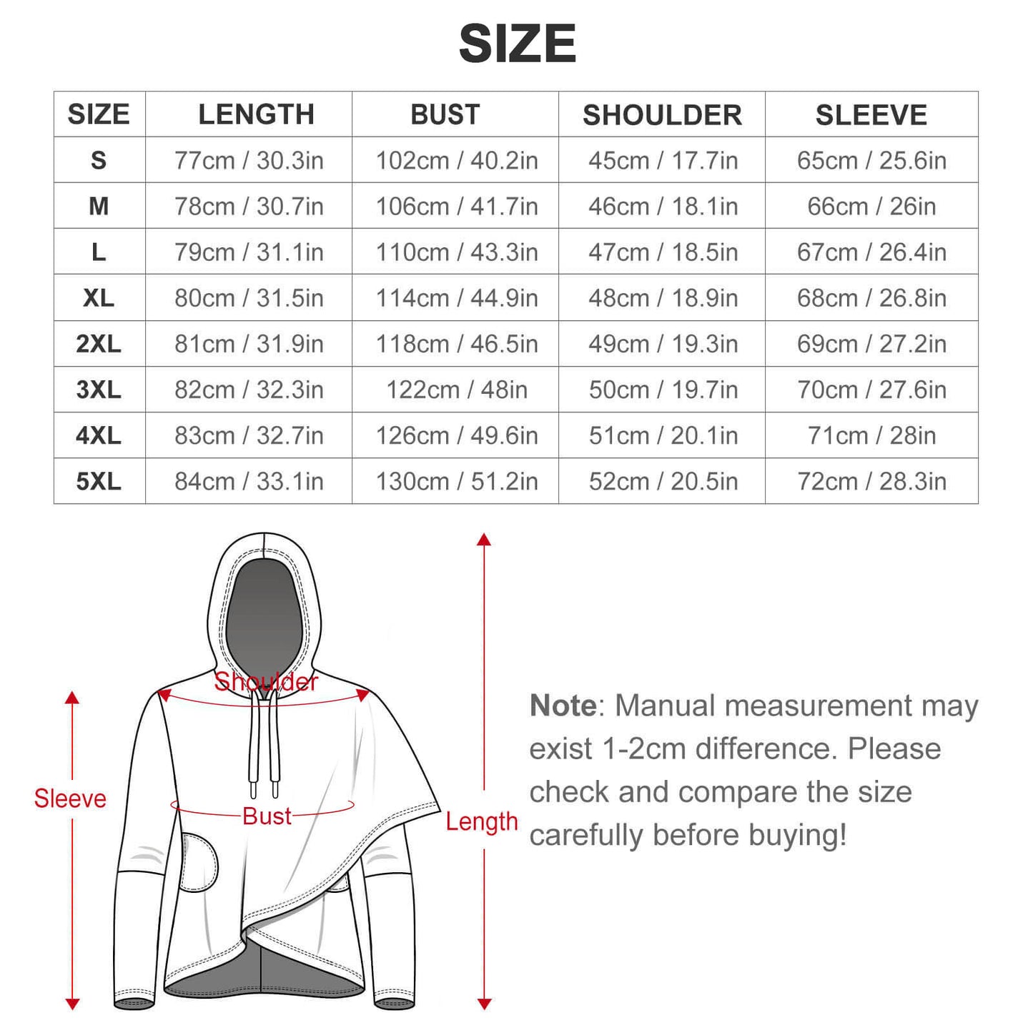 230gsm Poncho-style Long Sleeve Women Hoodie with Irregular Hem DS001 (All-Over Printing)