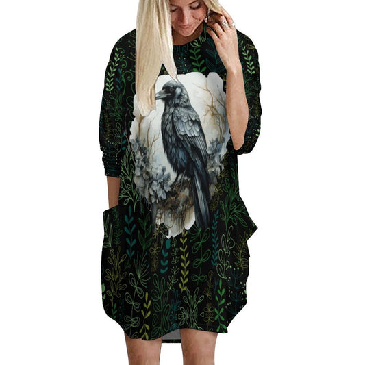 Loose Long-sleeve Dress with Pockets (All-Over Printing)
