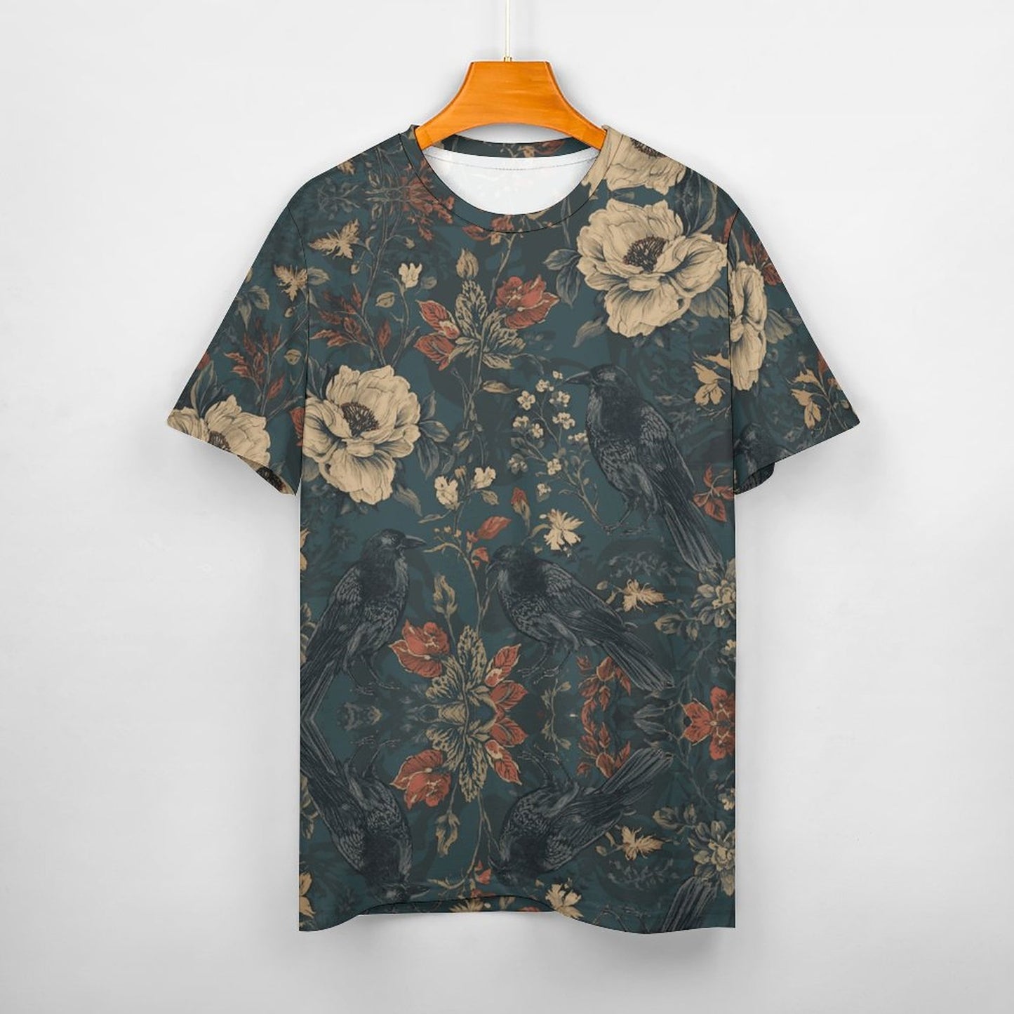 Dark Crow and Floral Cotton Comfort Short-Sleeve T-Shirt - Corporate Goth