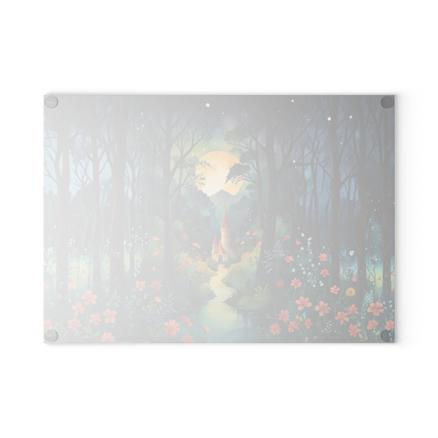 Fairytale Castle Glass Cutting Board | Enchanted Forest Cottage Countertop Protector