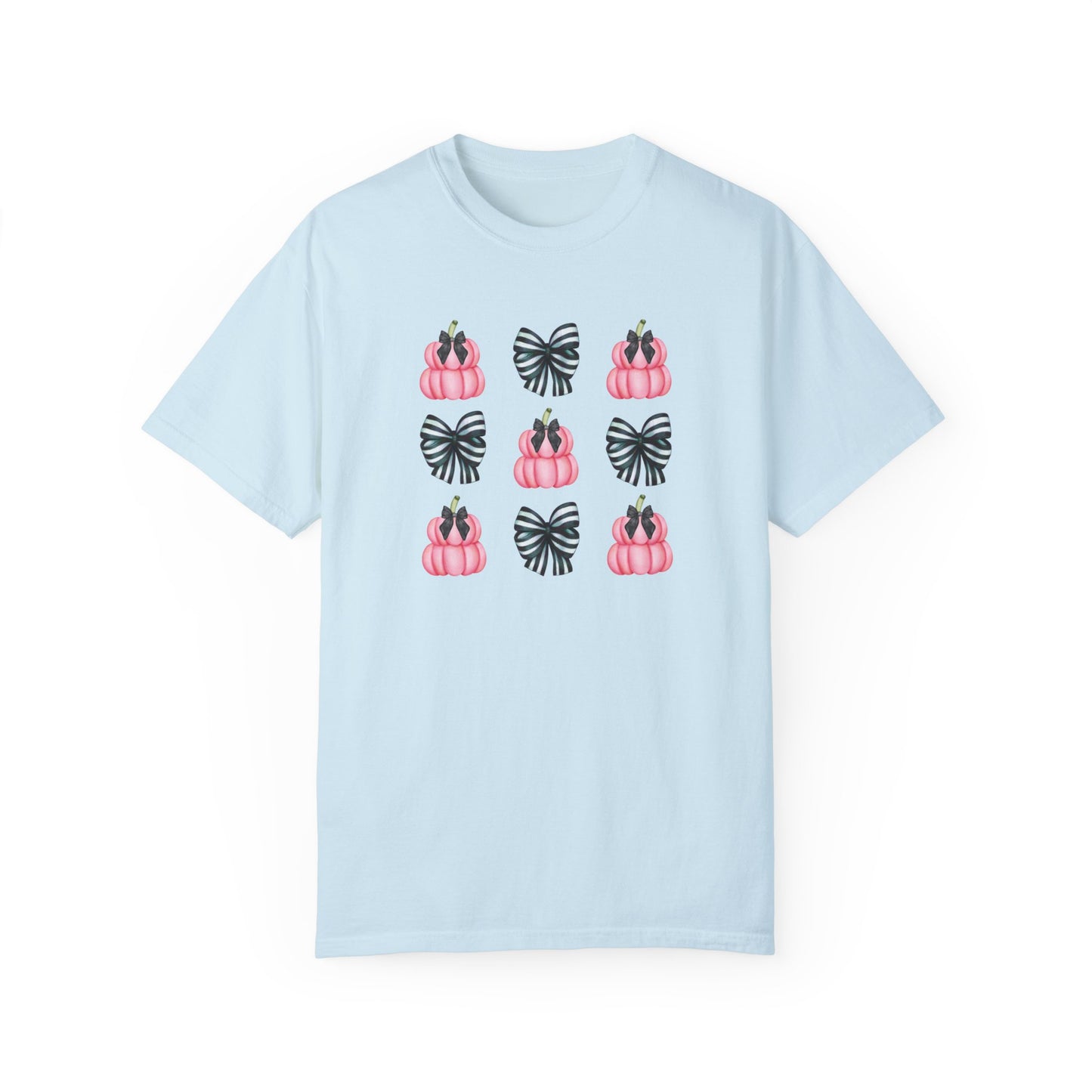 Pink Pumpkins and Striped Bows Unisex Garment-Dyed T-shirt