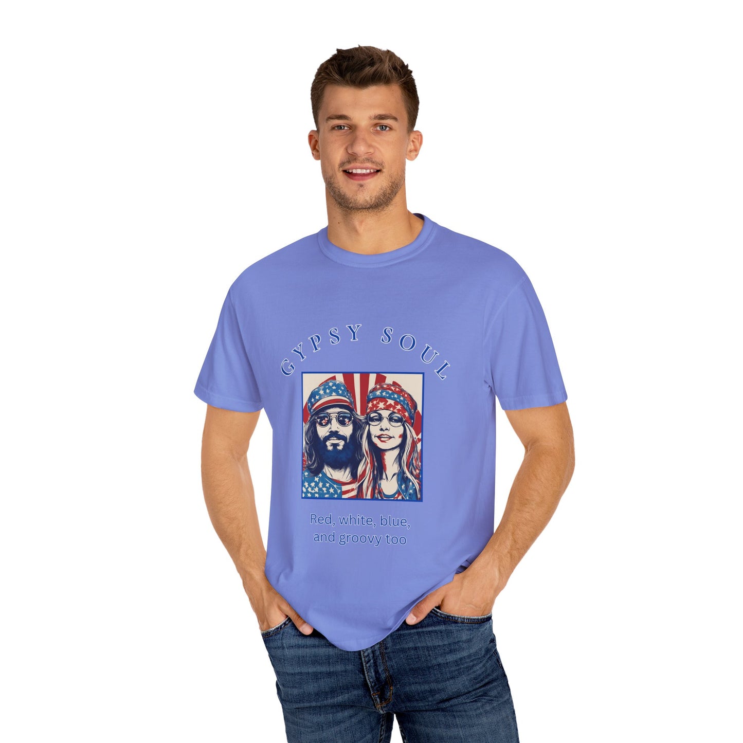 Gypsy Soul Red, white, blue, and groovy too T-shirt, hippy style, 4th of july, Independence day, American party, hippy girl, patriotic hippy,flower children, Boho girl