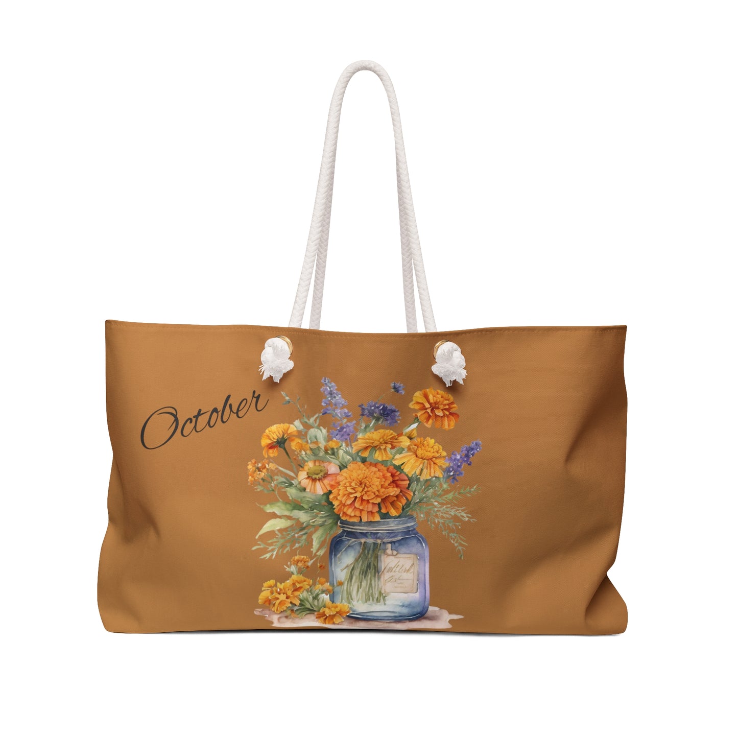 Boho Weekender Bag, October Flower of the month, Marigold Flower - The Witchy Gypsy